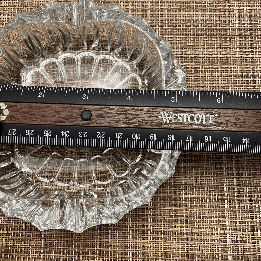 Pressed Glass Ashtray with Center Daisy Flower and Scalloped Edges