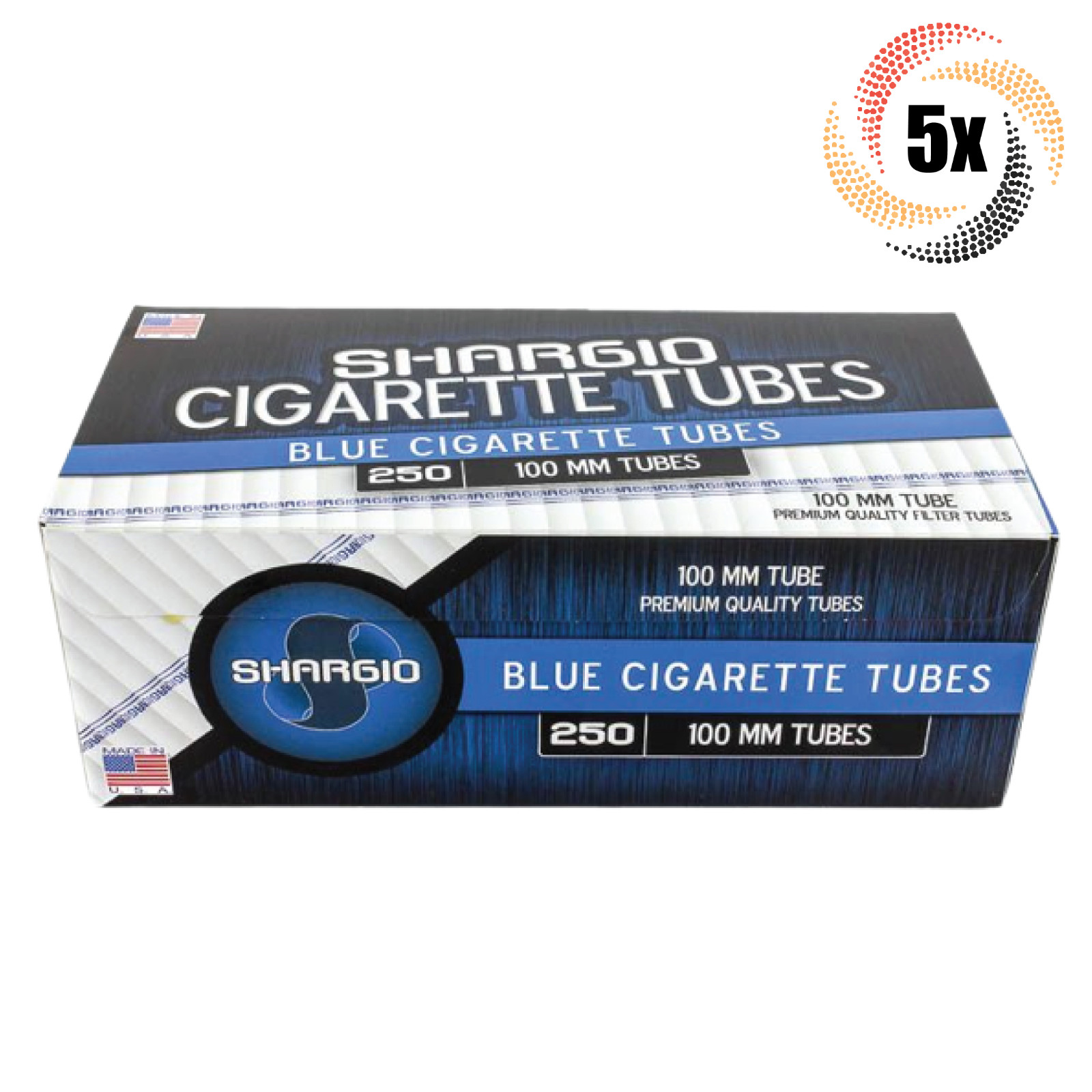 5x Boxes Shargio Blue Light 100MM 100’s ( 1,250 Tubes ) Cigarette Tobacco RYO