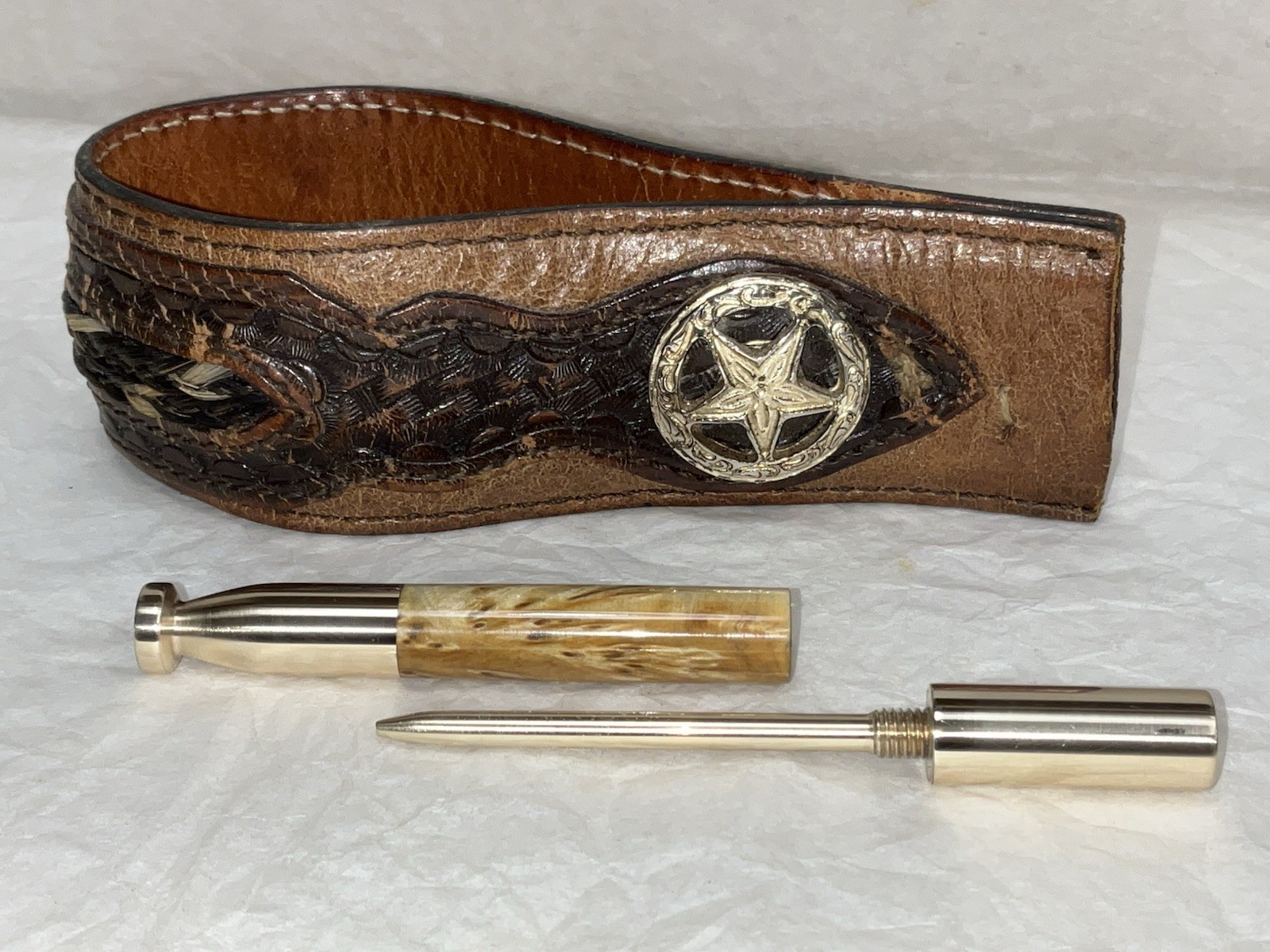 Pipe Tobacco Tamper And Pick Tool, Alaskan Yellow Cedar Burl And Brass