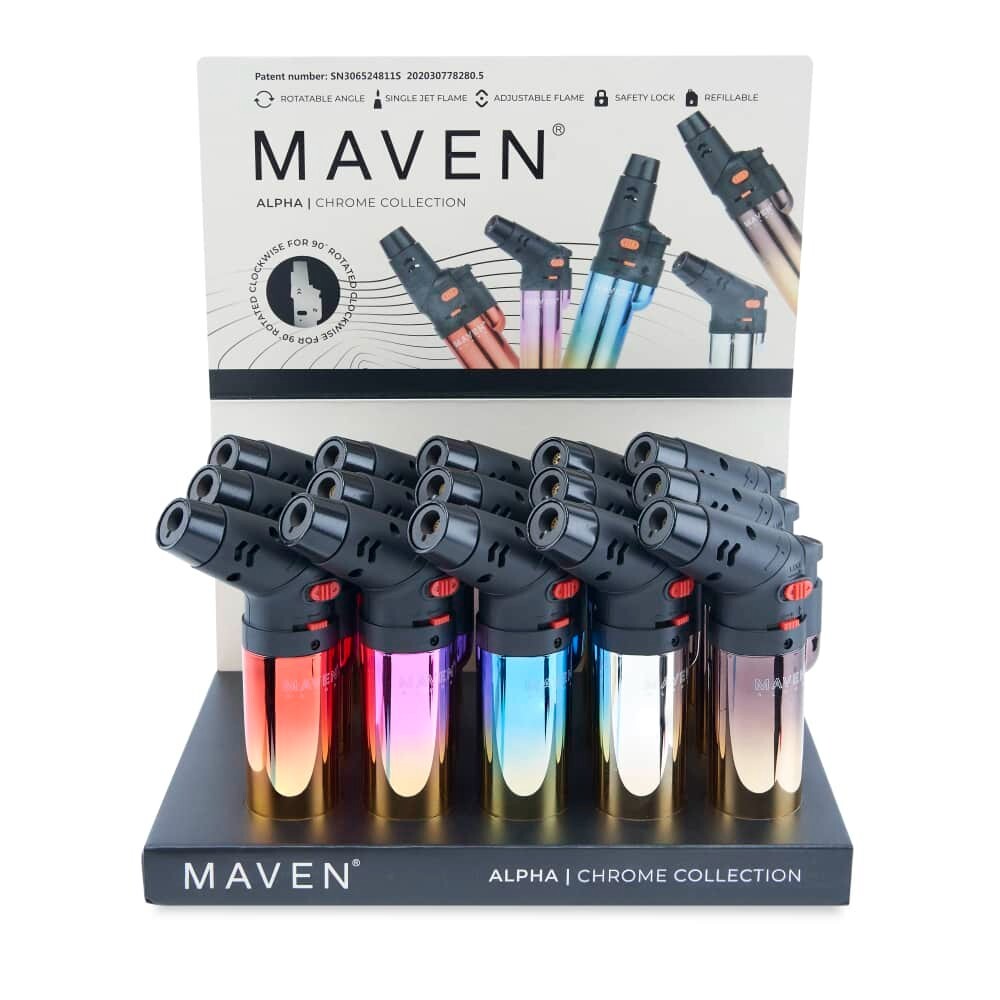 😎2 x MAVEN ALPHA CHROME ✨ JET FLAME TORCH LIGHTER 🌟 REFILLABLE & ADJUSTABLE 🔥