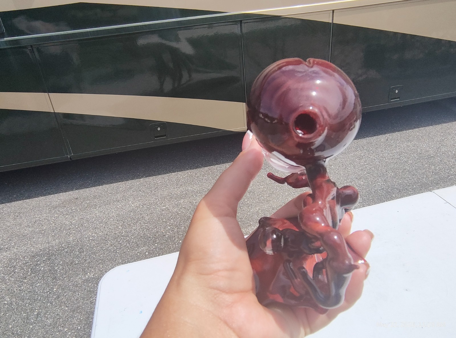 Ghost Glass Alien Traveler Sculpture Pipe 2003 Cherry Wood Strike Heady