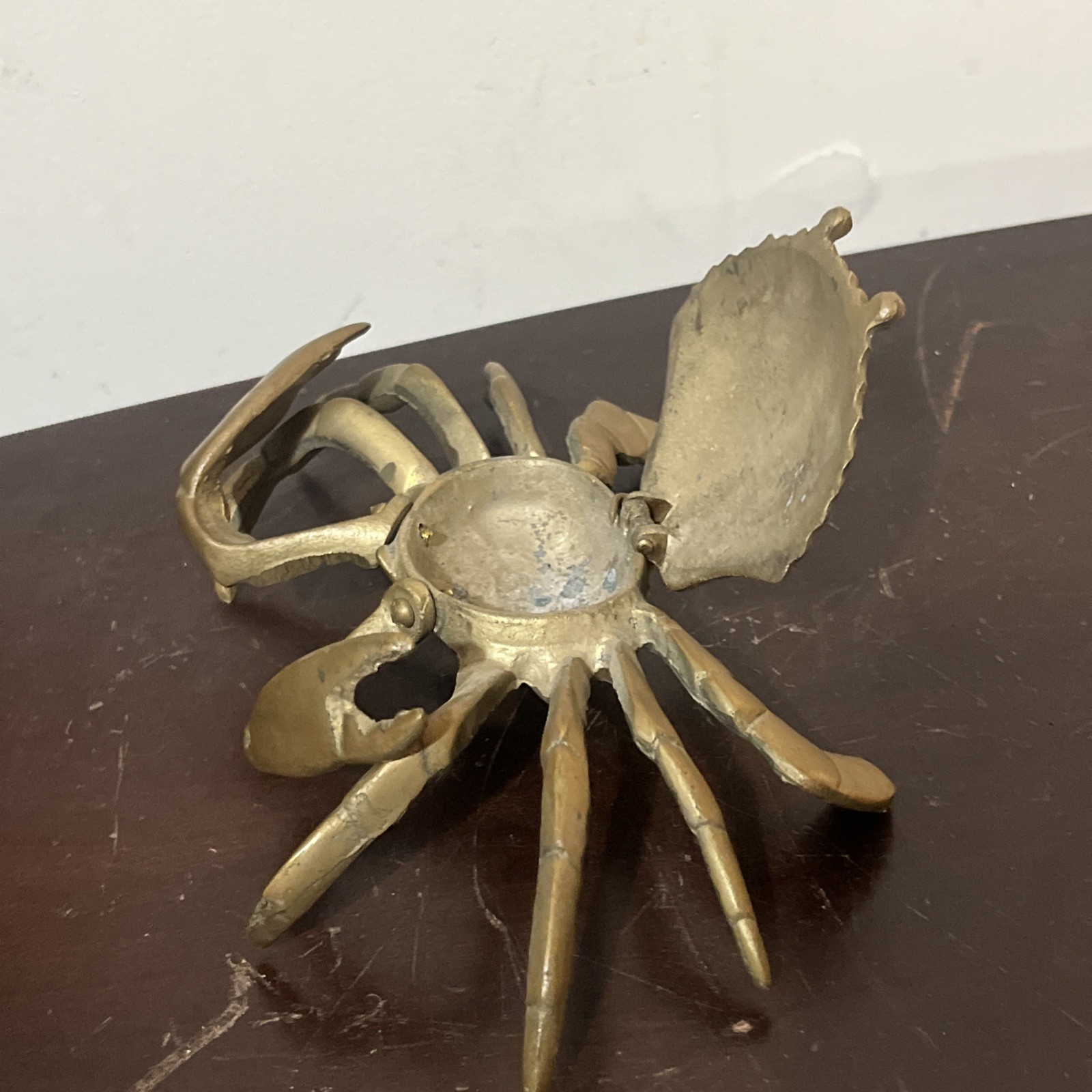 Vintage Hinged Brass Crab Lift Top Trinket Dish Cigarette Ashtray 7 “