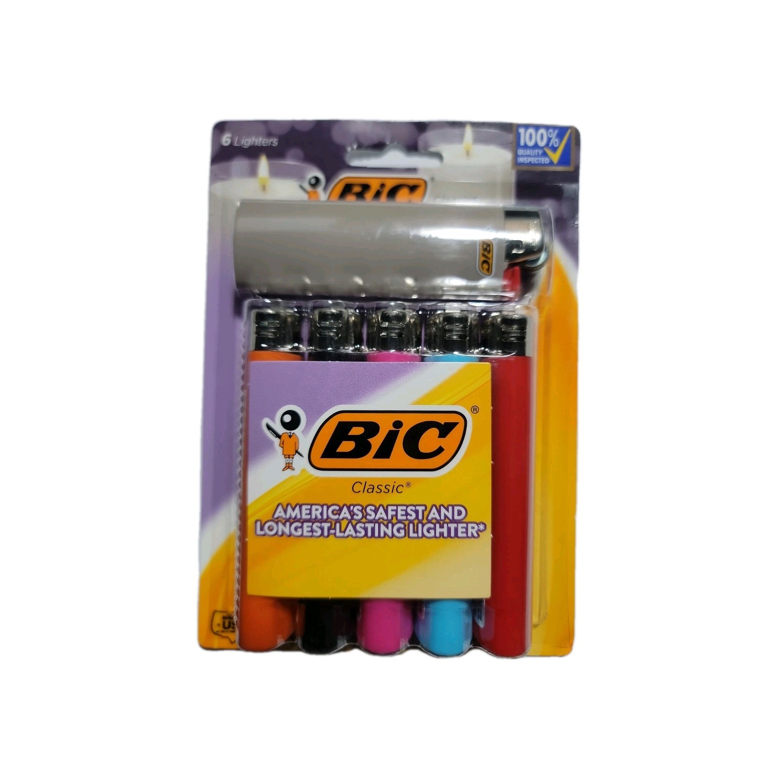 BIC Classic Pocket Lighter, Assorted Colors, 6 Count