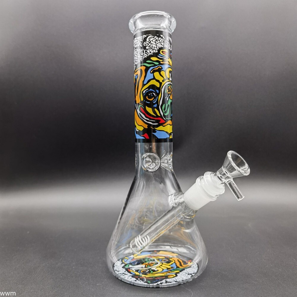 10 Inch Abstract Dog Pattern Glass Bong Smoking Hookah Water Pipe Bubbler +Bowl