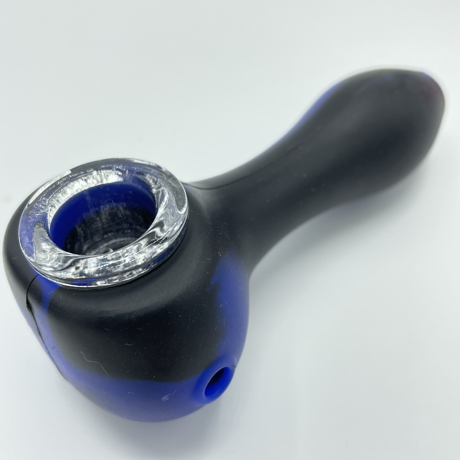 Large 4.5″ Silicone Smoking Hand Pipe with Glass Bowl | Blue/Black | USA