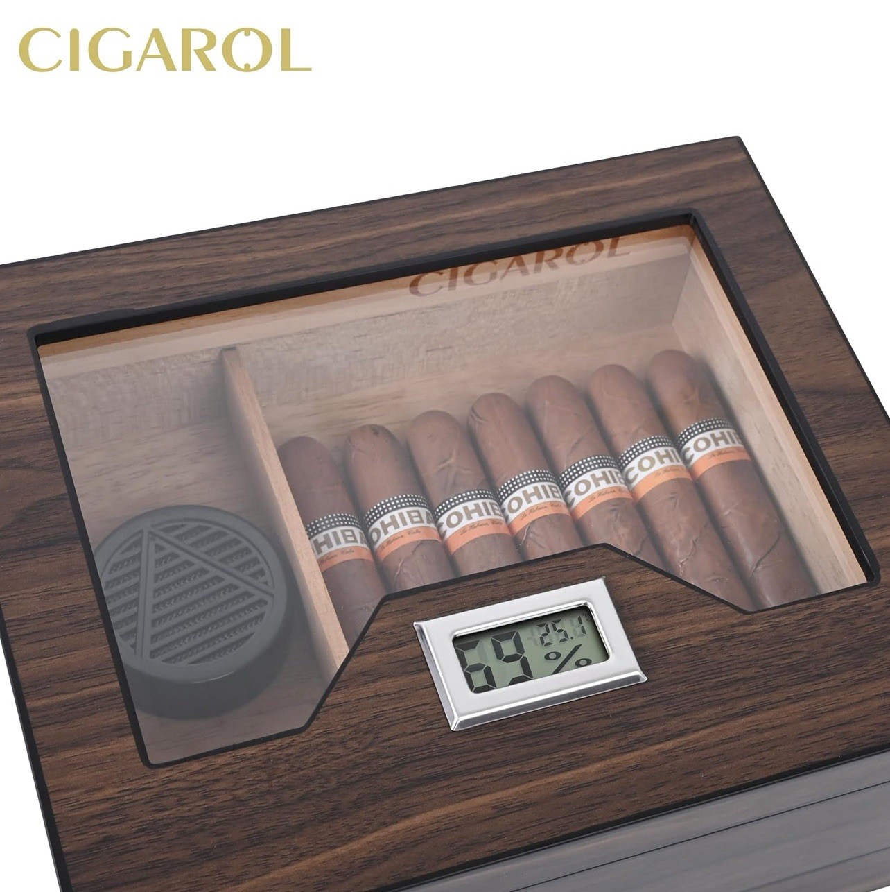 CIGAROL Cigar Humidor Box – Features Cedar Wood Interior, Transparent Glass