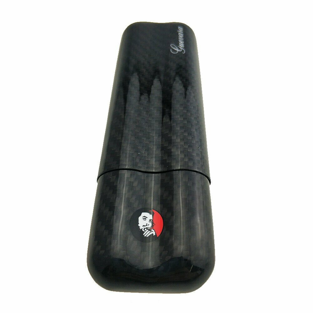Black Carbon Fiber Cigar Case Holder 2 Cigar Portable 2 Tube Travel Case Gift