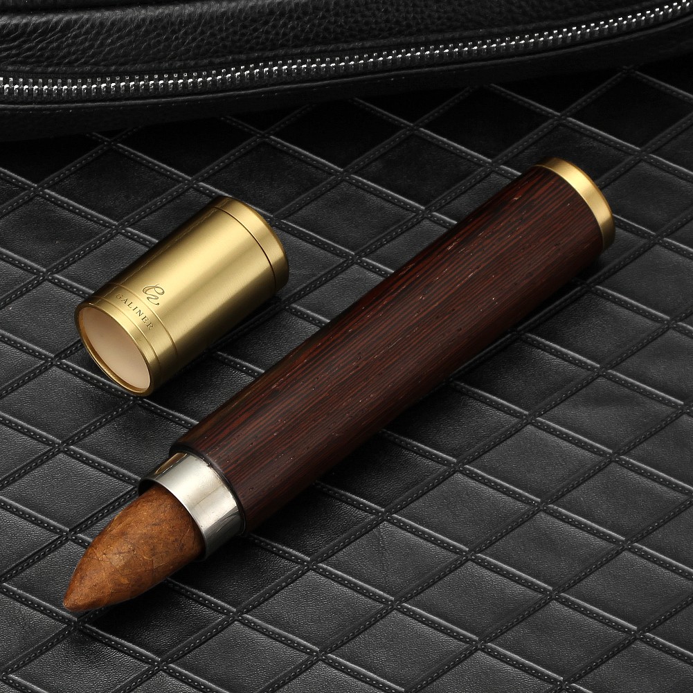 Galiner Cigar Tube Stainless Steel Portable Travel Cigar Case Wood Cigars Holder