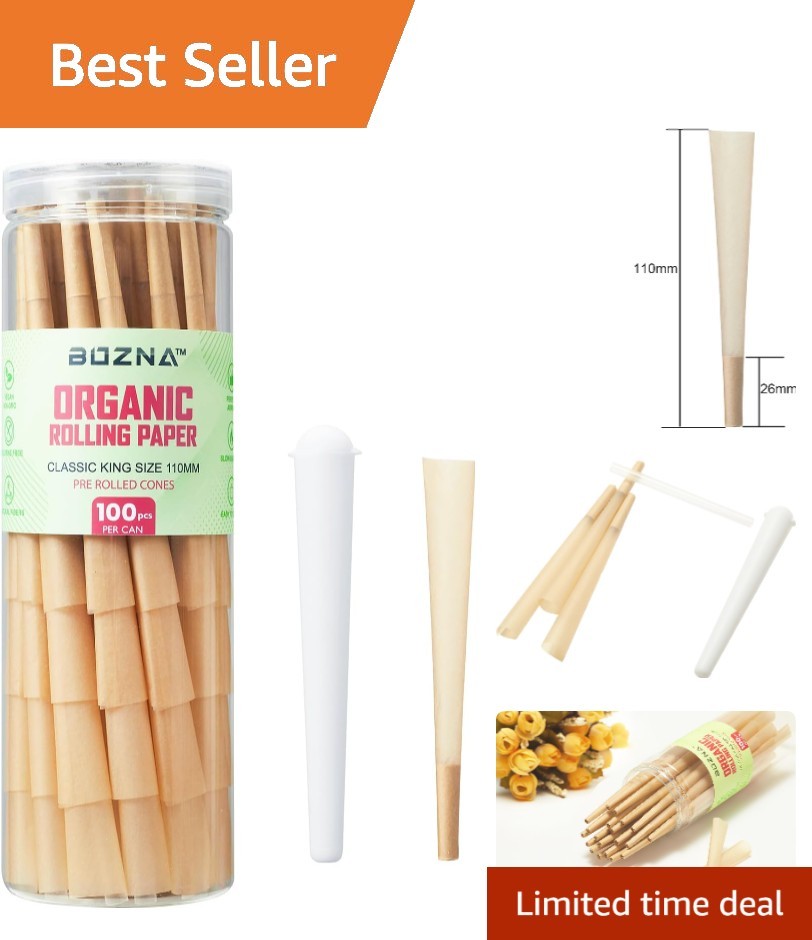Convenient 100 ct Organic King Size Pre-Rolled Cones – Slow Burn & Sturdy Seal