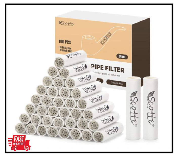 100Pc 9mm Activated Carbon Pipe Filters | Tobacco Smoking Filters w/ Ceramic
