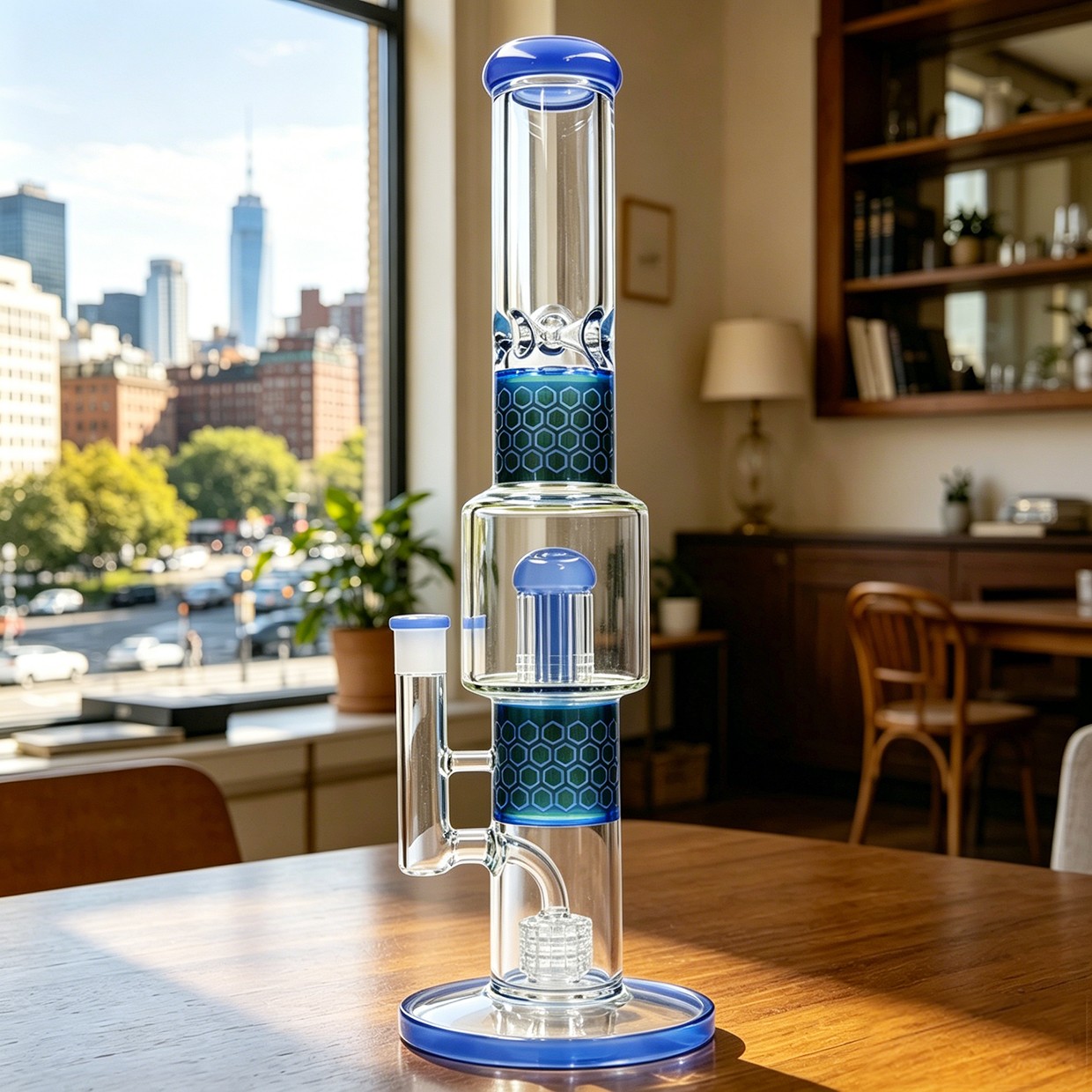 16in Tall Glass Bong Water Pipes Smoking Sandblasted Honey comb Bong – 4mm Thick
