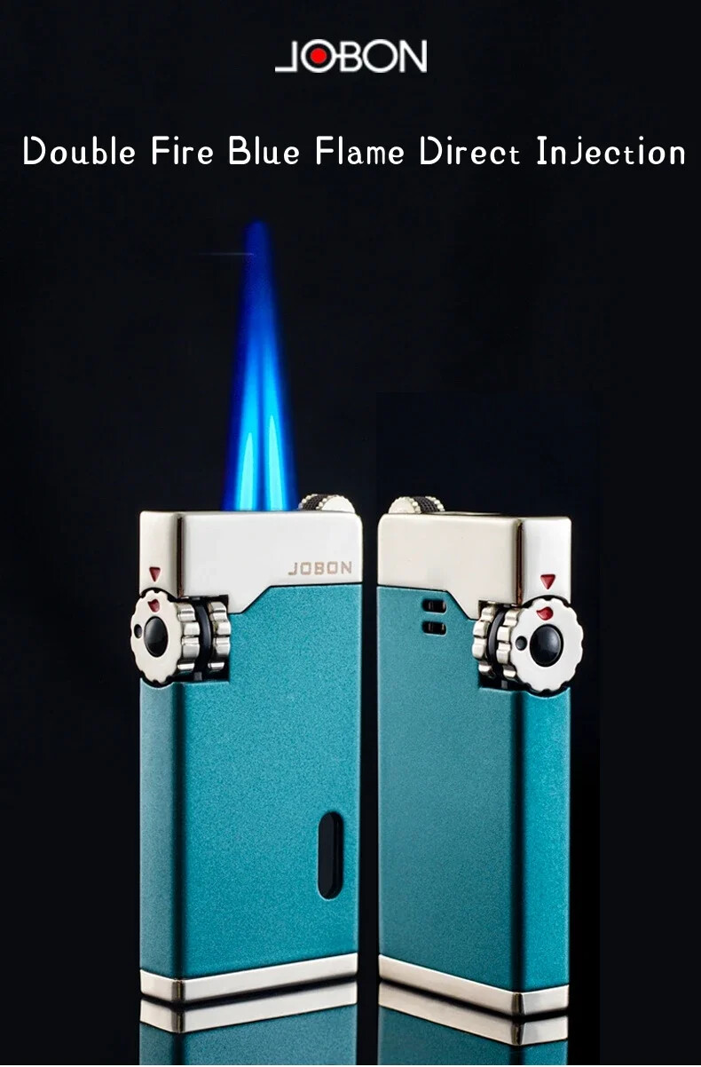 JOBON Windproof Inflatable Turbo Lighter Double Fire Blue Flame Gift Men Women