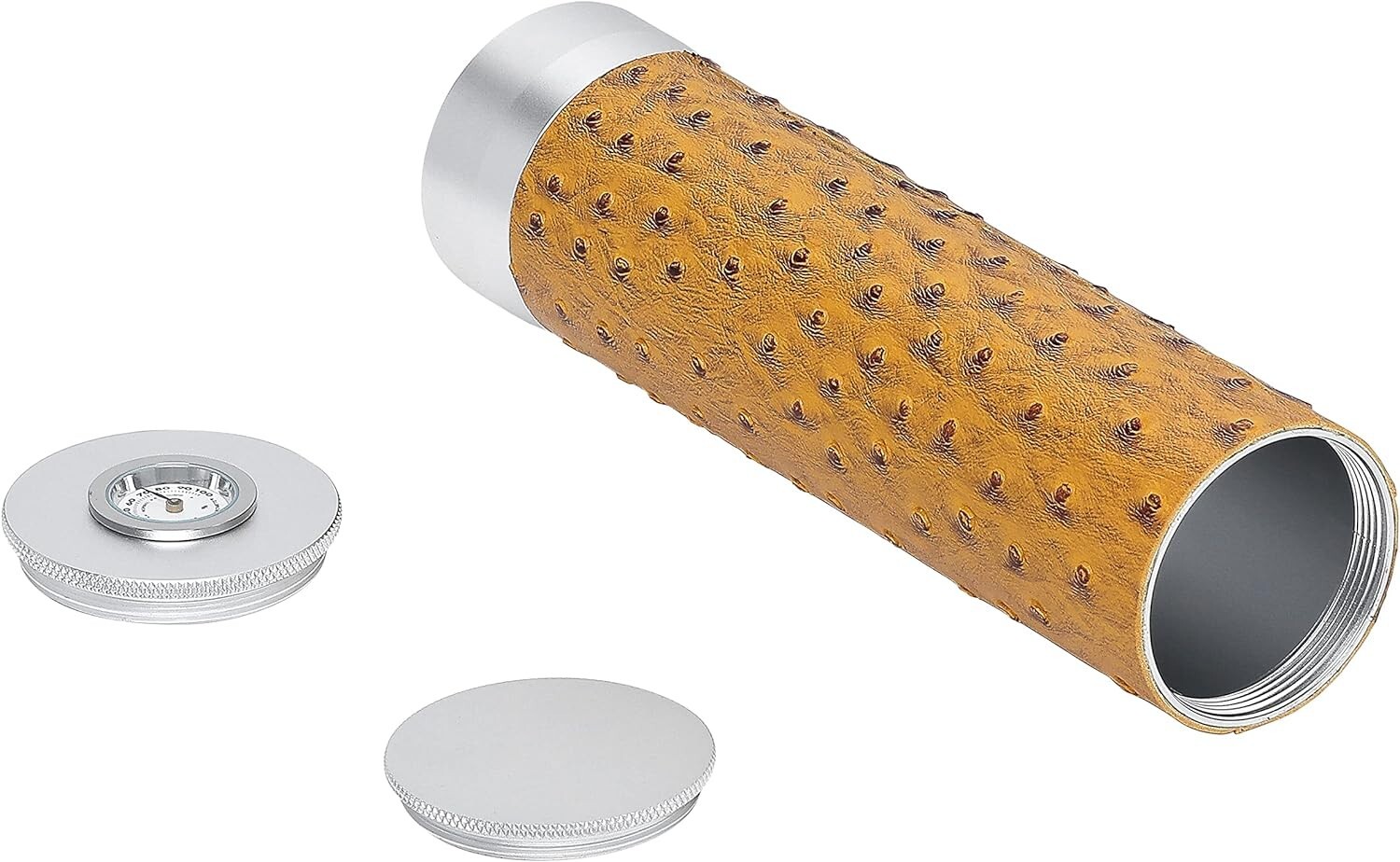 Cigar Tube with Humidifier and Hygrometer, Holds 3-5 Cigars, Ostrich Leather