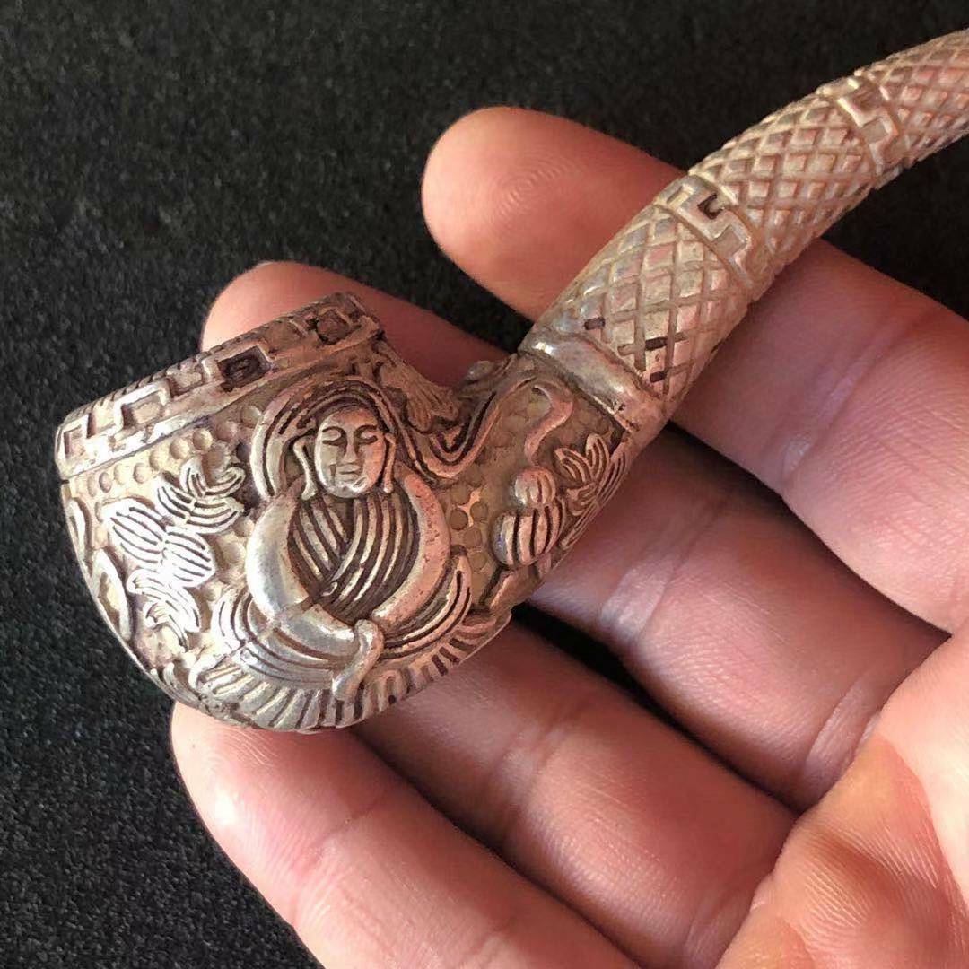 Antique Tibetan Silver Pipe Vintage Copper Silver Pipe Pipe -1pcs
