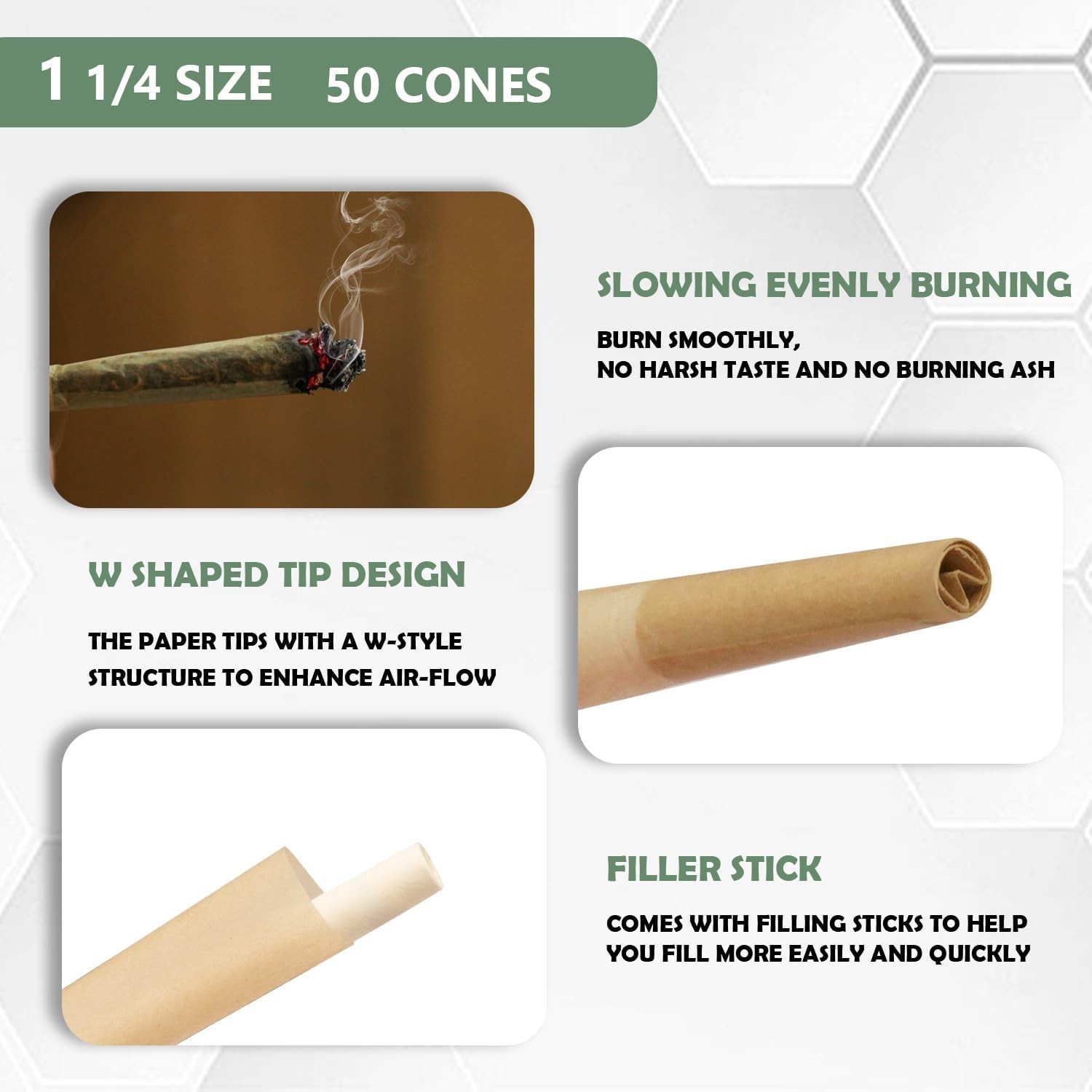 Slow Burning Natural Rolling Papers – 50 Pre-Rolled Cones for Parties