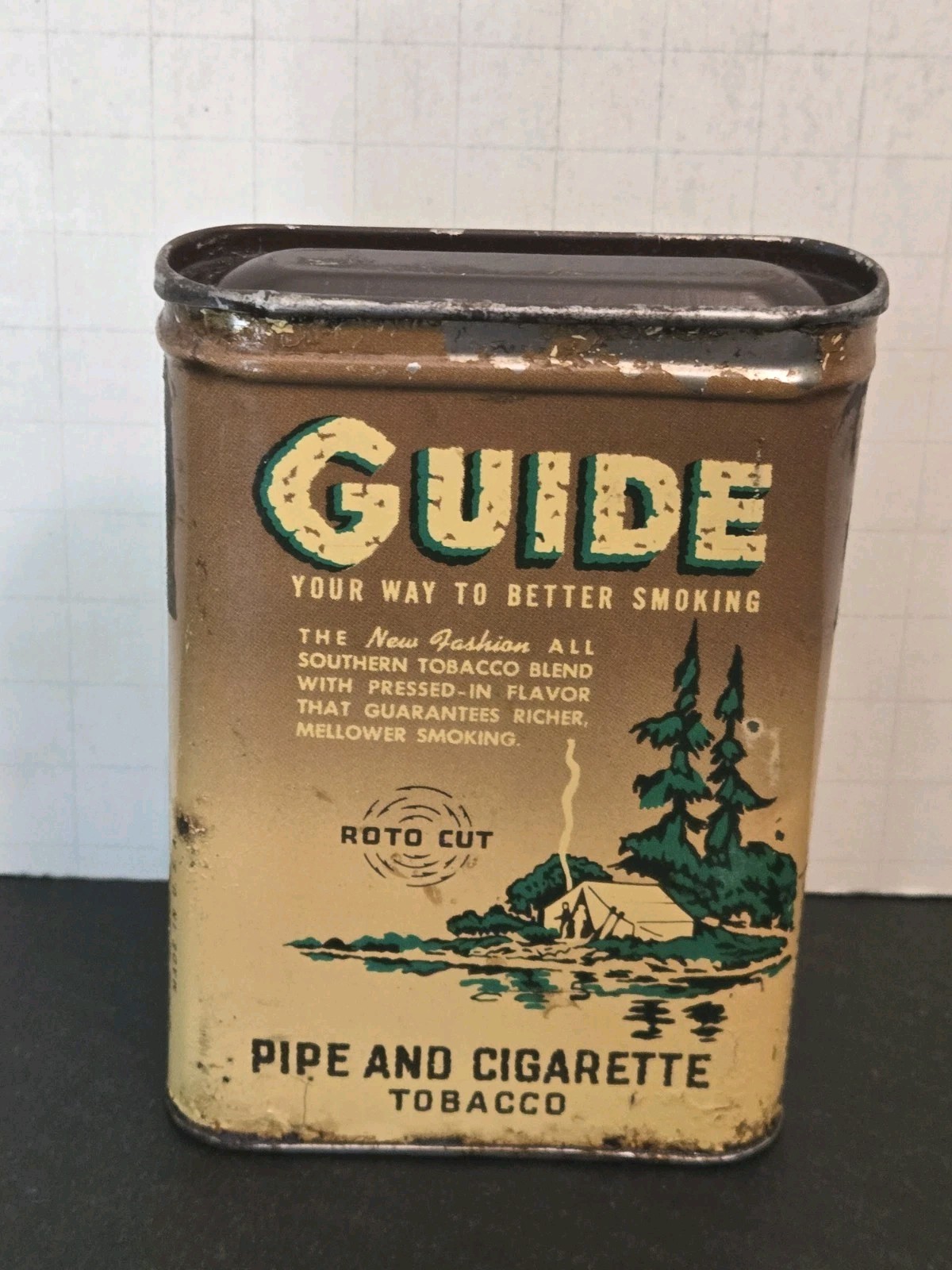 Rare Guide Pipe & Cigarette Tobacco Vertical Pocket Tin Larus Bros Richmond VA