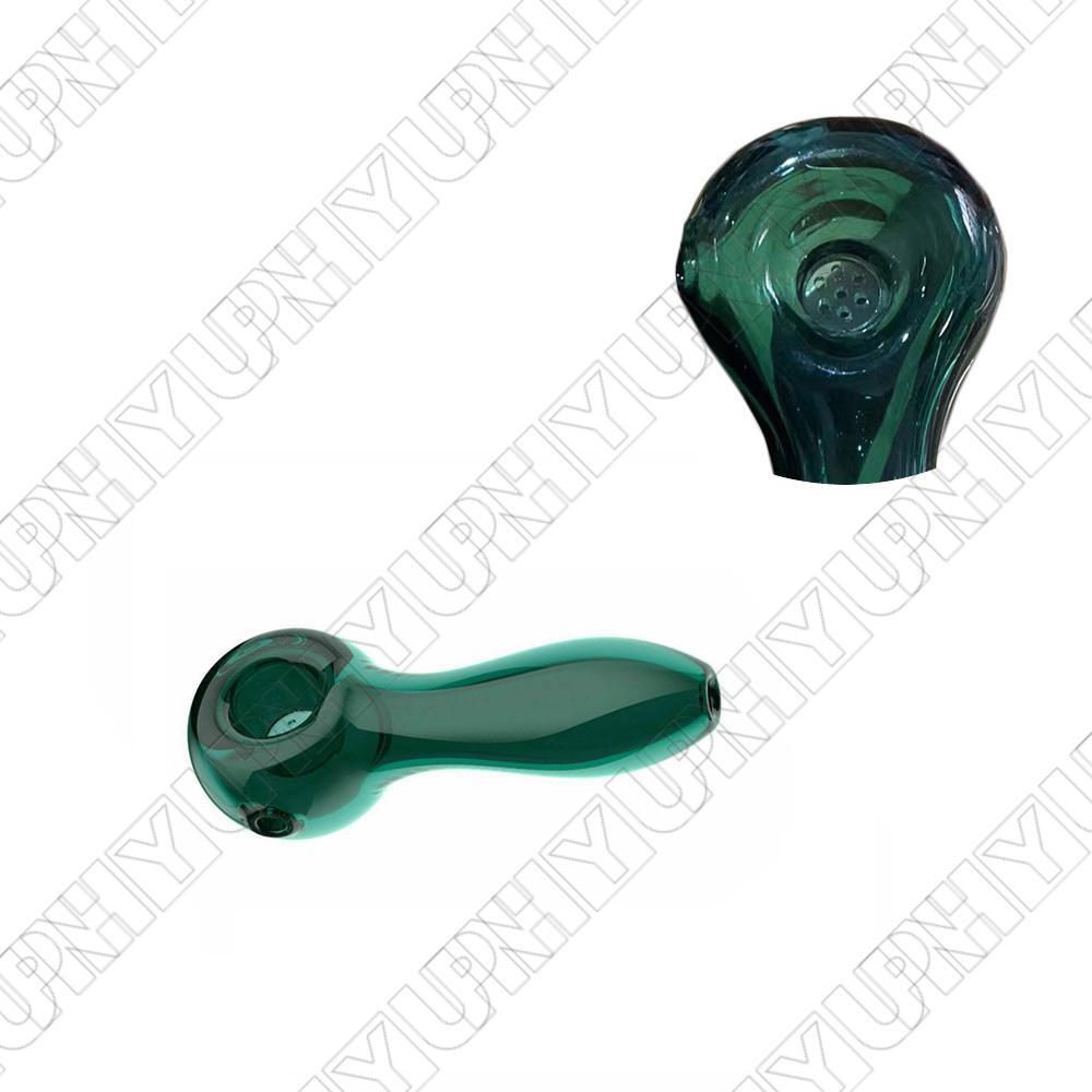4″ 7Hole Glass Smoking Pipe Glass Spoon Smoke Pipes Green Bowl Pipe 10×4.5×3.8cm