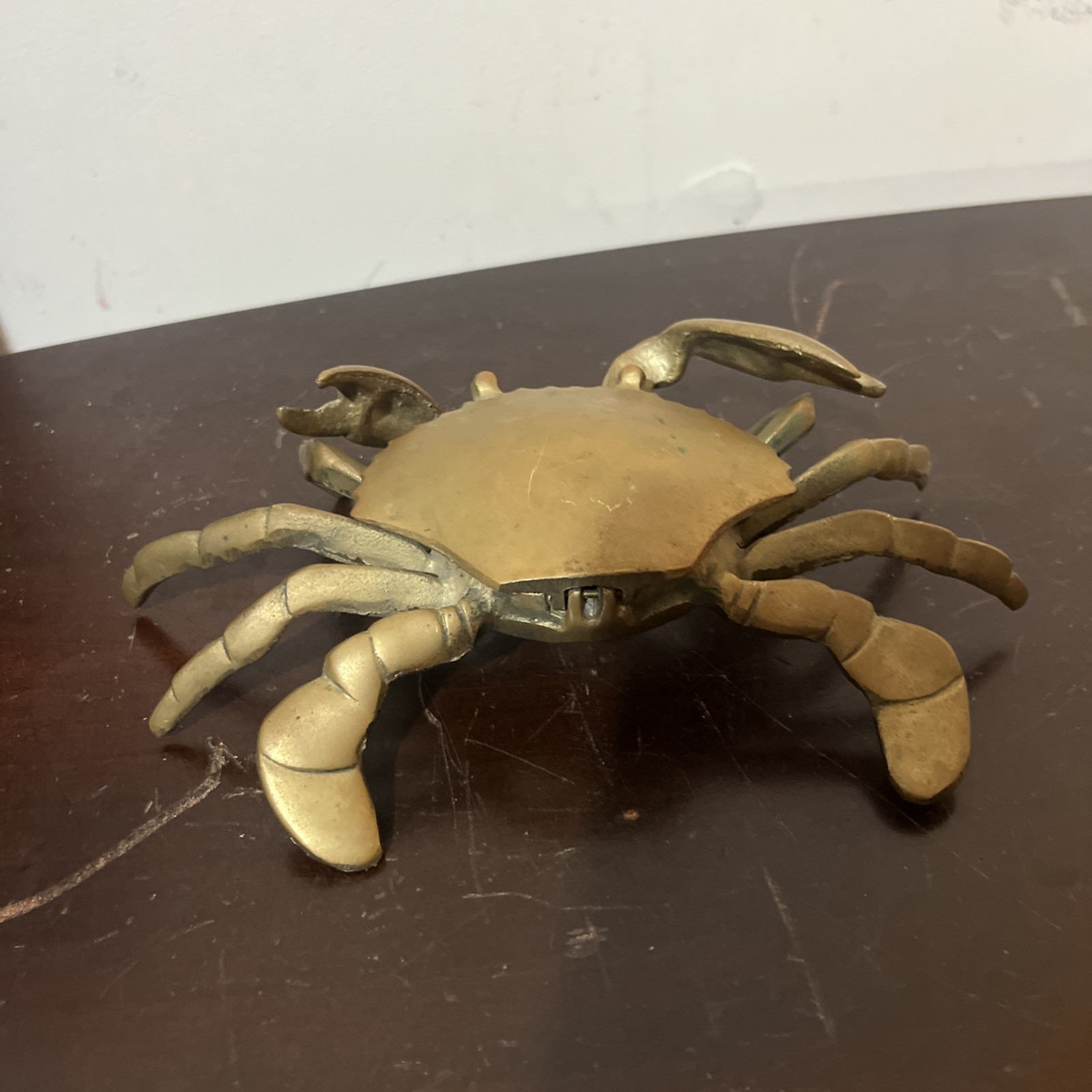 Vintage Hinged Brass Crab Lift Top Trinket Dish Cigarette Ashtray 7 “