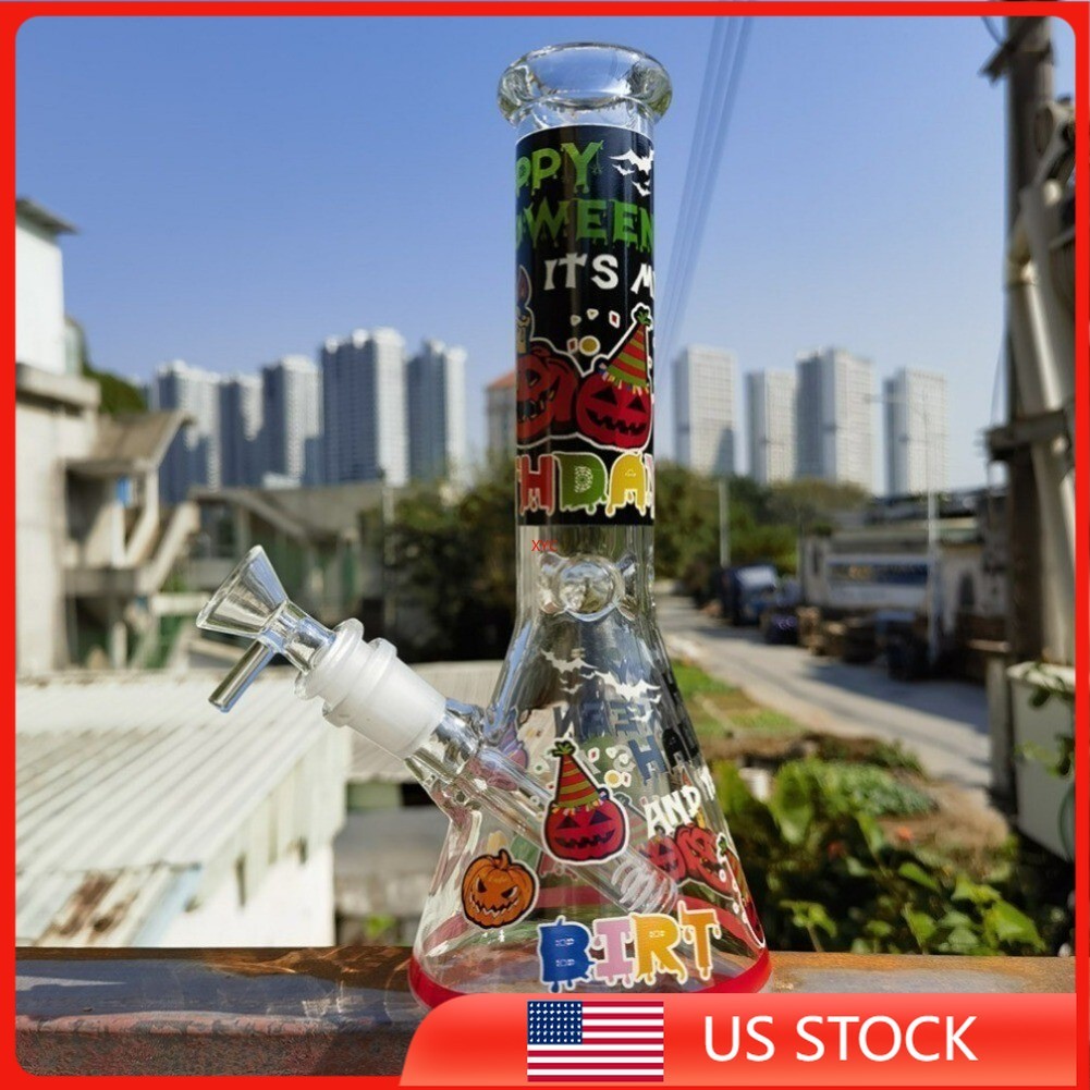 10″ Bong Pumpkin Printed Glass Water Pipe Bubbler Smoking Hookah W/ 14mm Bowl