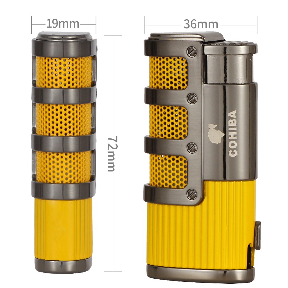 Cohi Windproof Gridding Cigarette Cigar Lighter 3 Torch Metal Jet Flame Punch