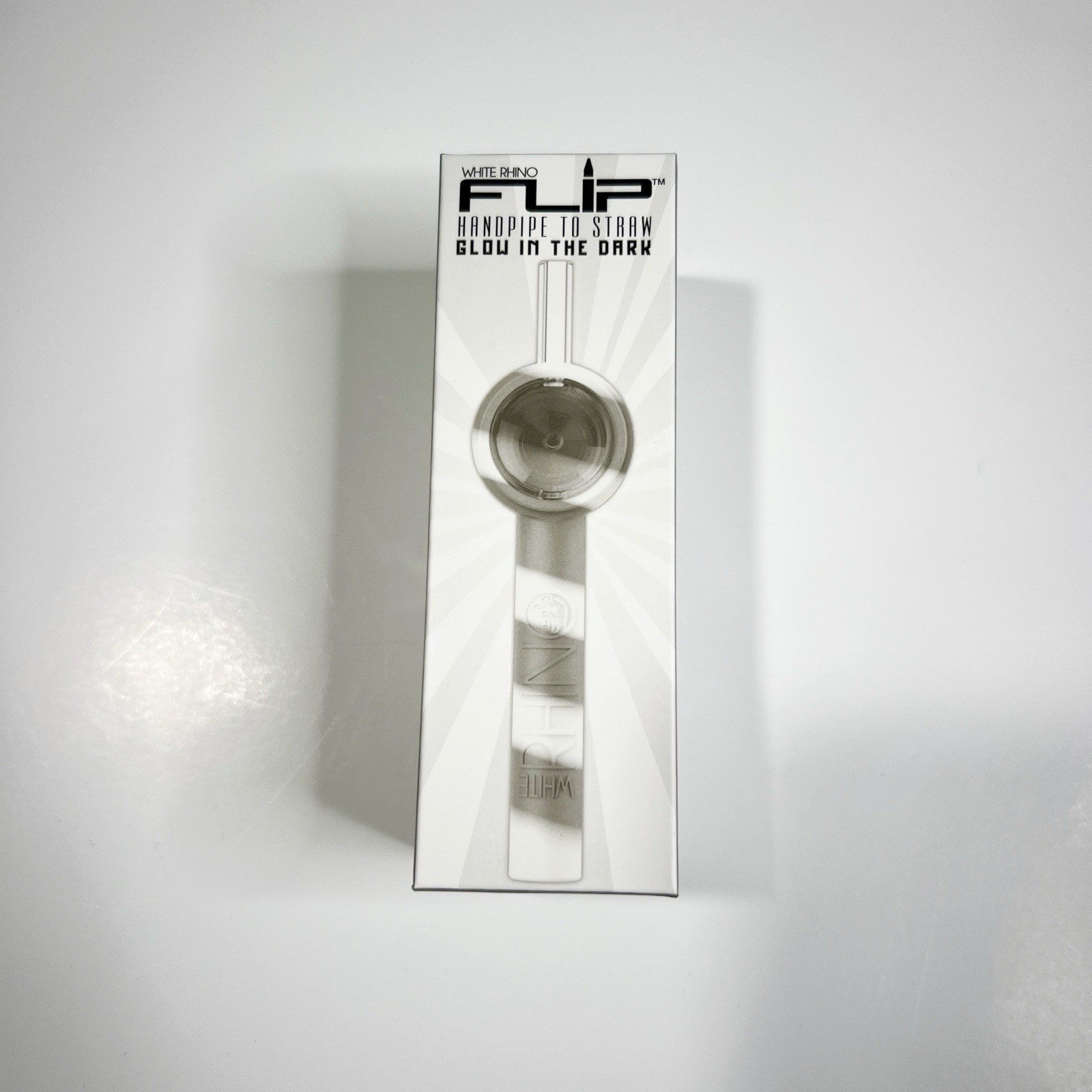 White Rhino Handpipe To Straw Glow In The Dark Silicone White Grey