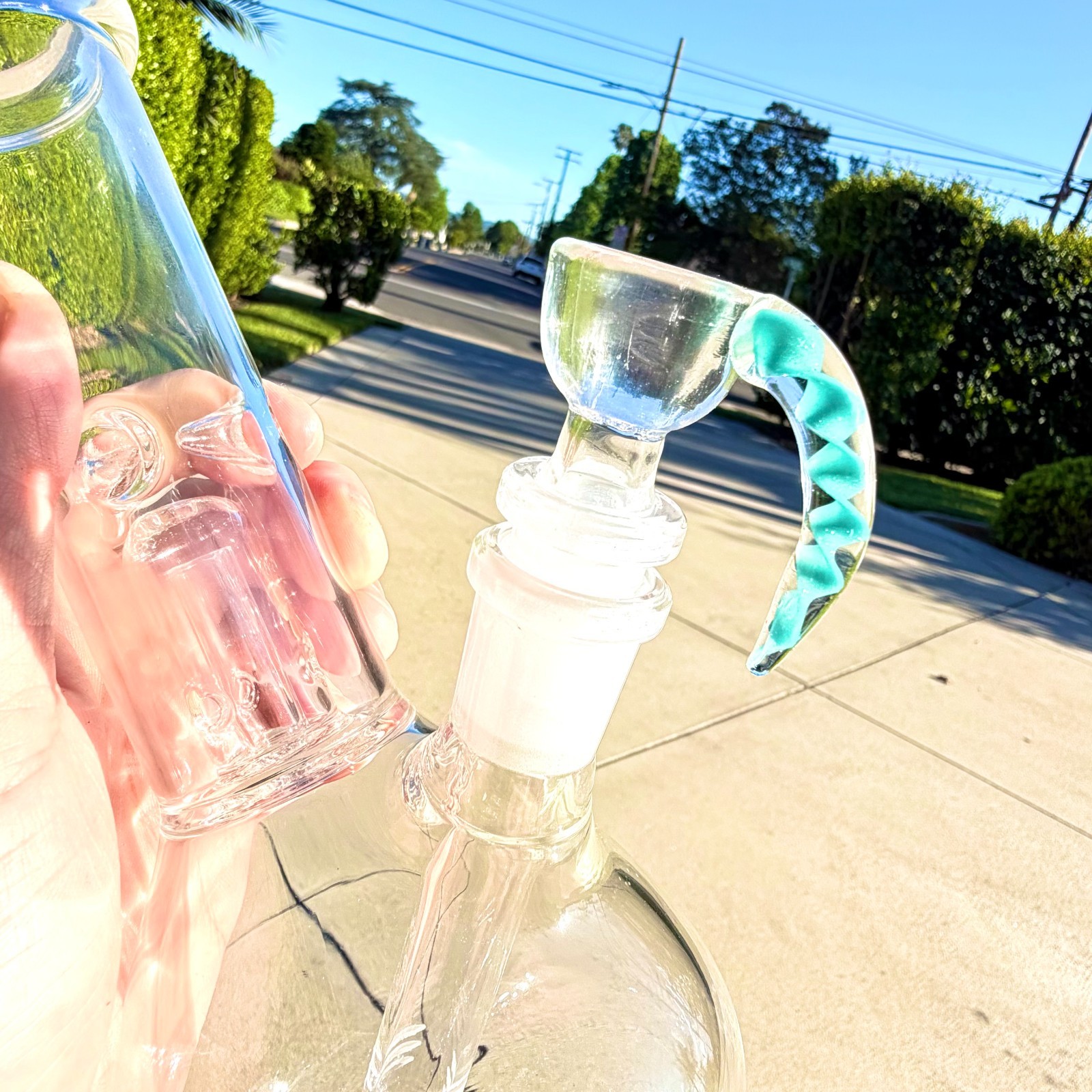 2Pcs Premium 14mm Light Blue Horn Bowl Holder Thick Glass Built-in screen