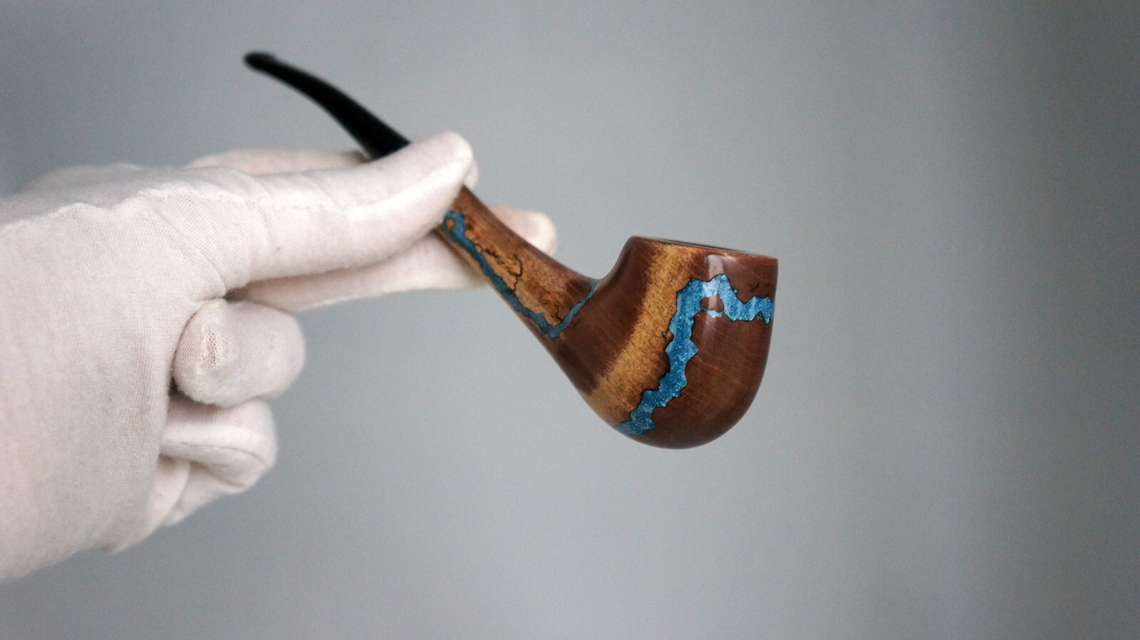 Tobacco pipe, wooden smoking pipe inlay with gemstone turquoise, smoking bowl