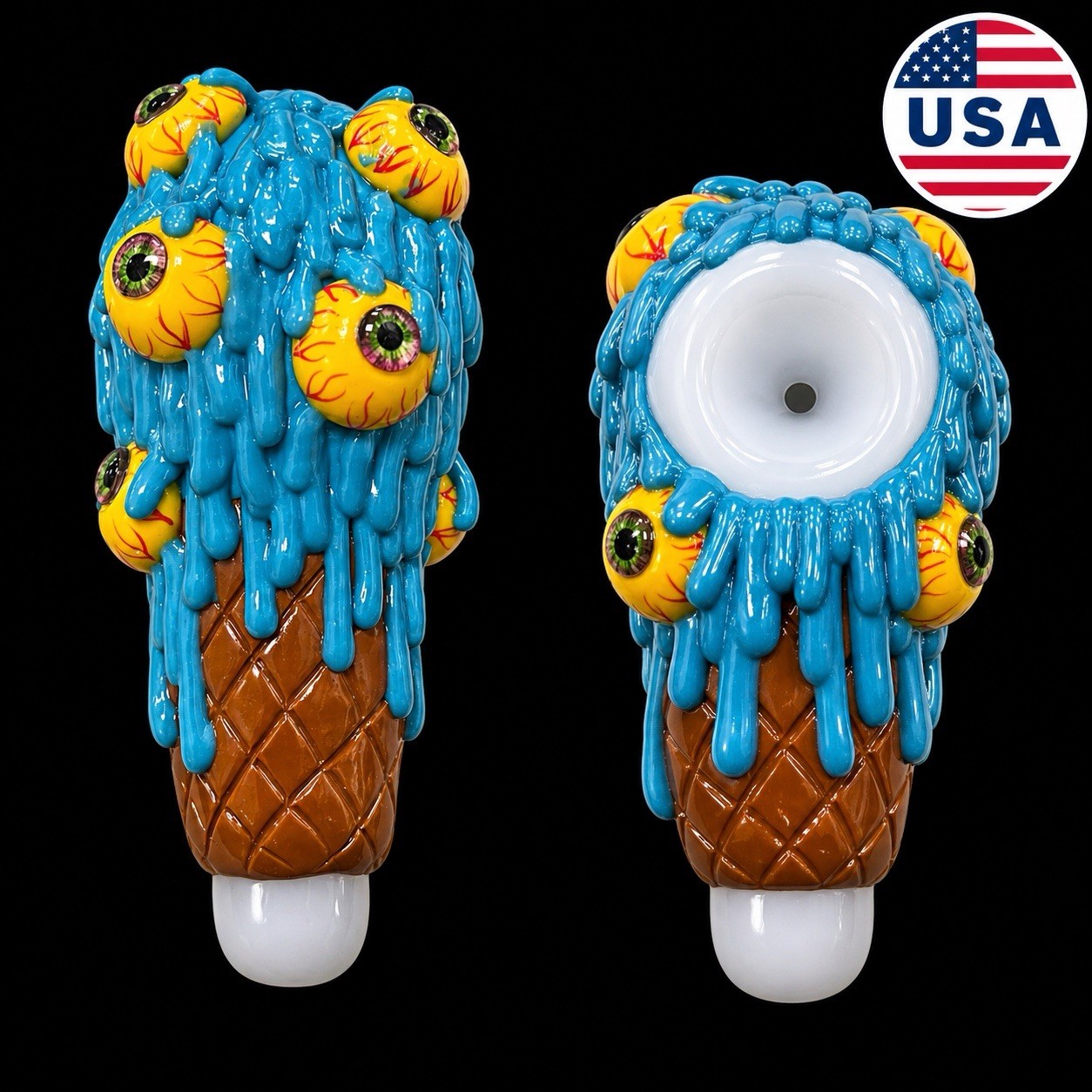 5.5” Ice Cream Eyeball Hand Pipe Novelty Smoking Pipe Glass Bowl Hookah