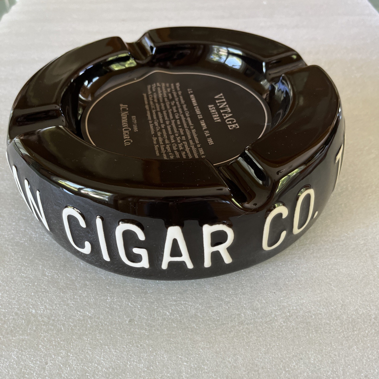 JC Newman Cigar Co, Tampa Fla. Est 1895 Large Ceramic Ashtray -Stork Club Style