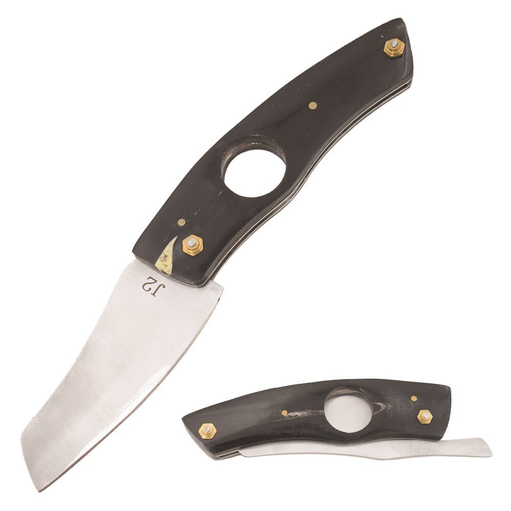 7.5″ Horn Handle Cigar Cutter J2 Steel Razor Sharp with Leather Sheath