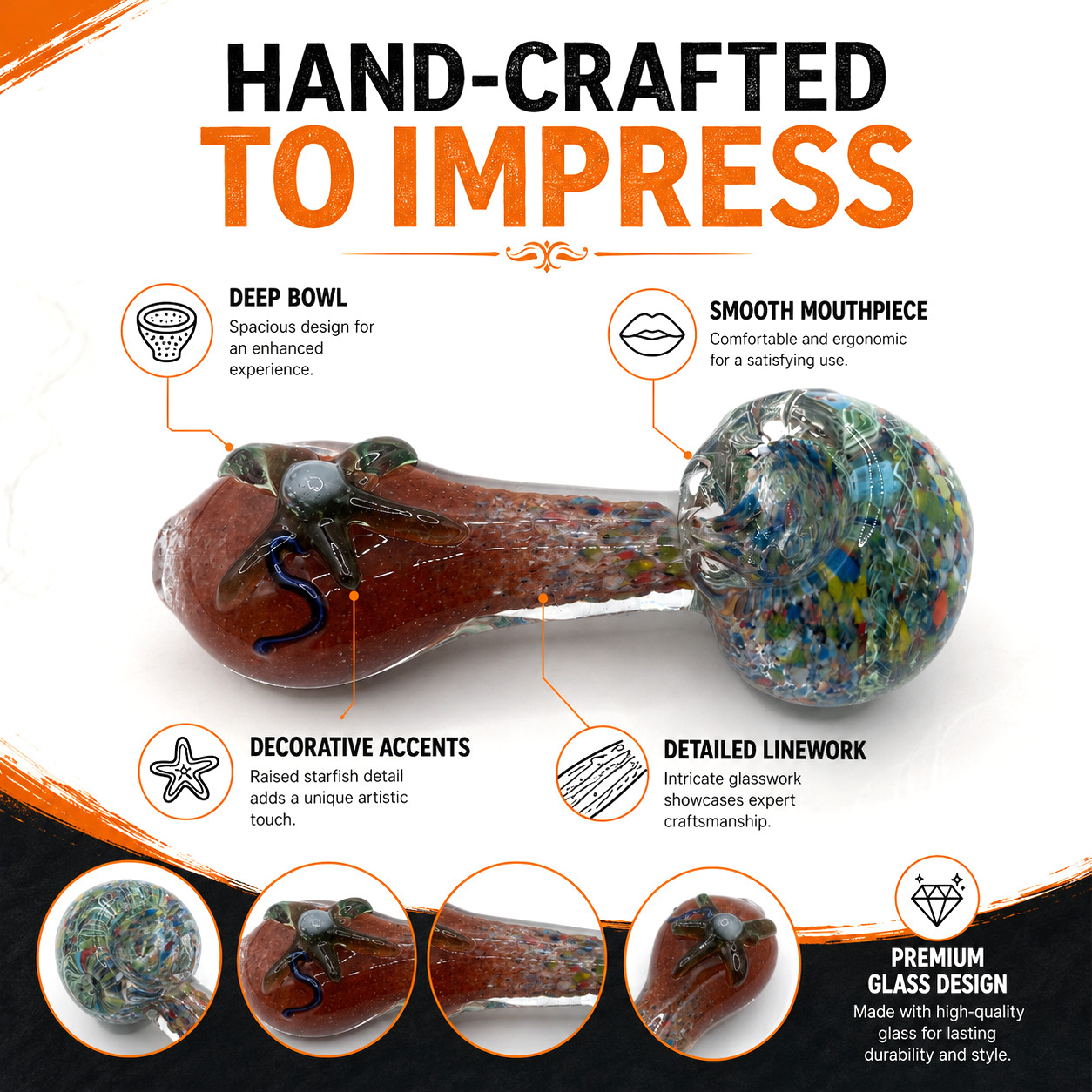 Carnival Flower Glass Spoon Pipe 4 Inch Orange Multicolor Hand Pipe