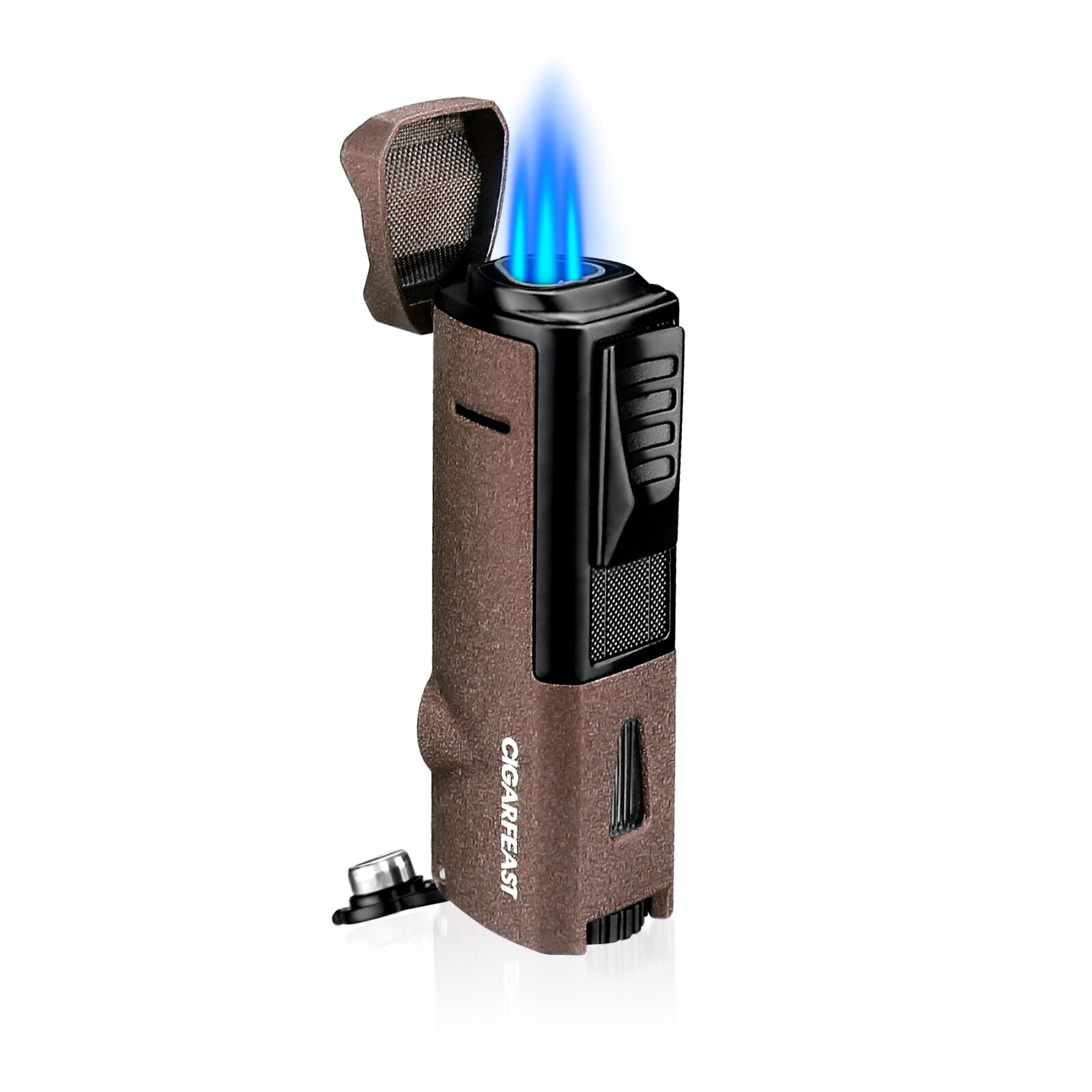 Triple Jet Flame Butane Cigar Torch Lighter with Punch Stand Refillable Windproo