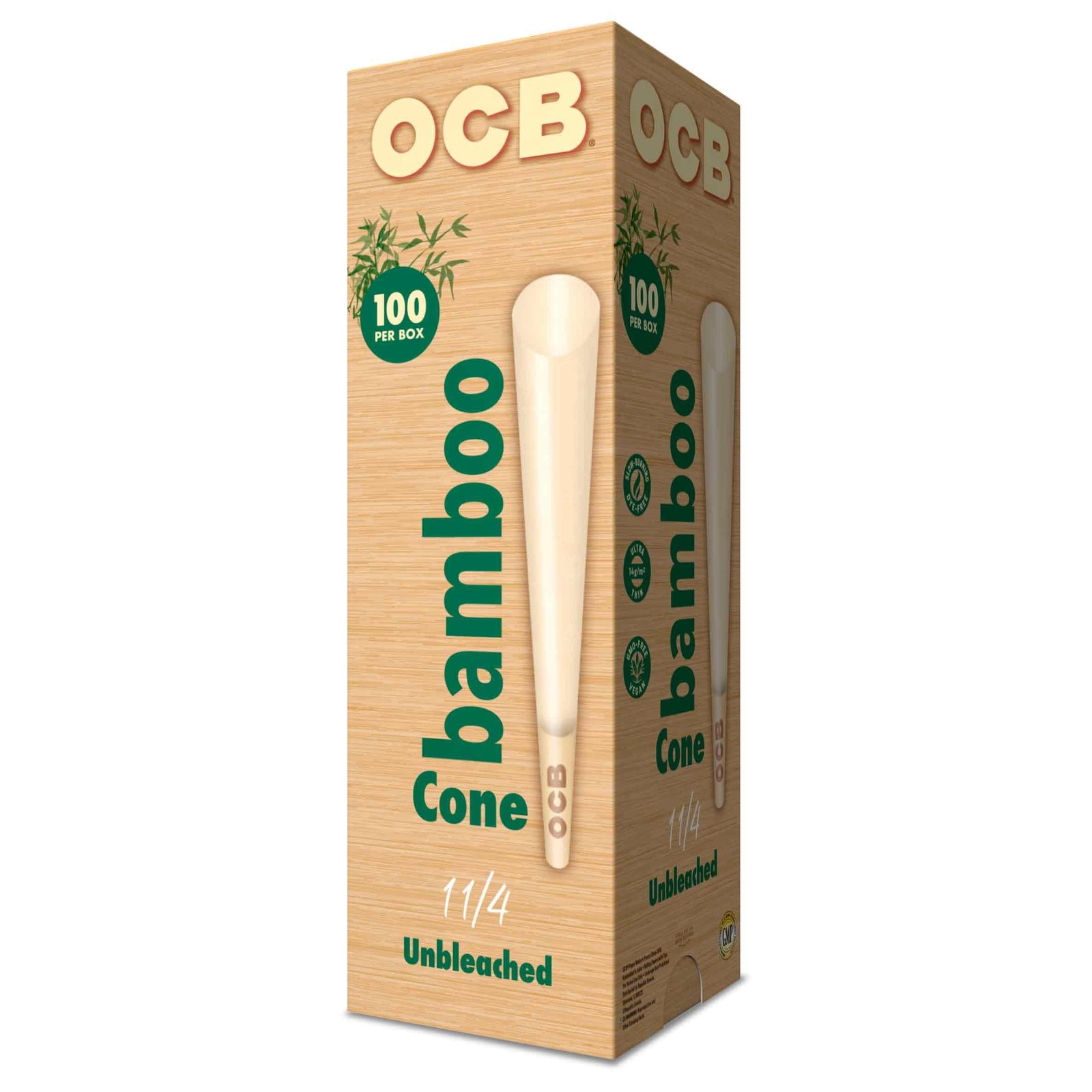 Bamboo Rolling Cones Unbleached 11/4 Size Slow Burn 100 Count Papers