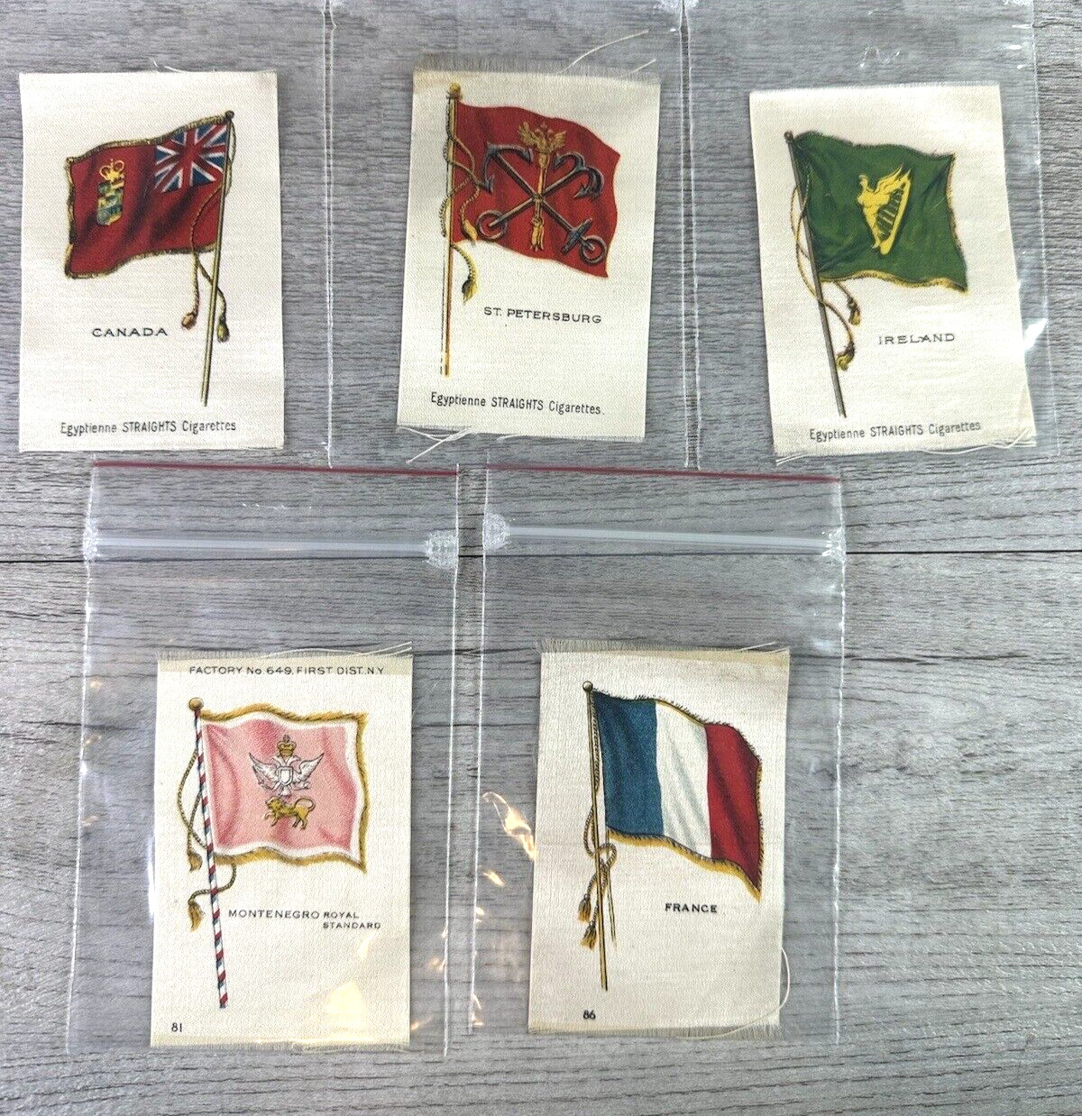 Lot of 5 Early 1900s Various Brands Country Flags Cigarettes Tobacco Silks