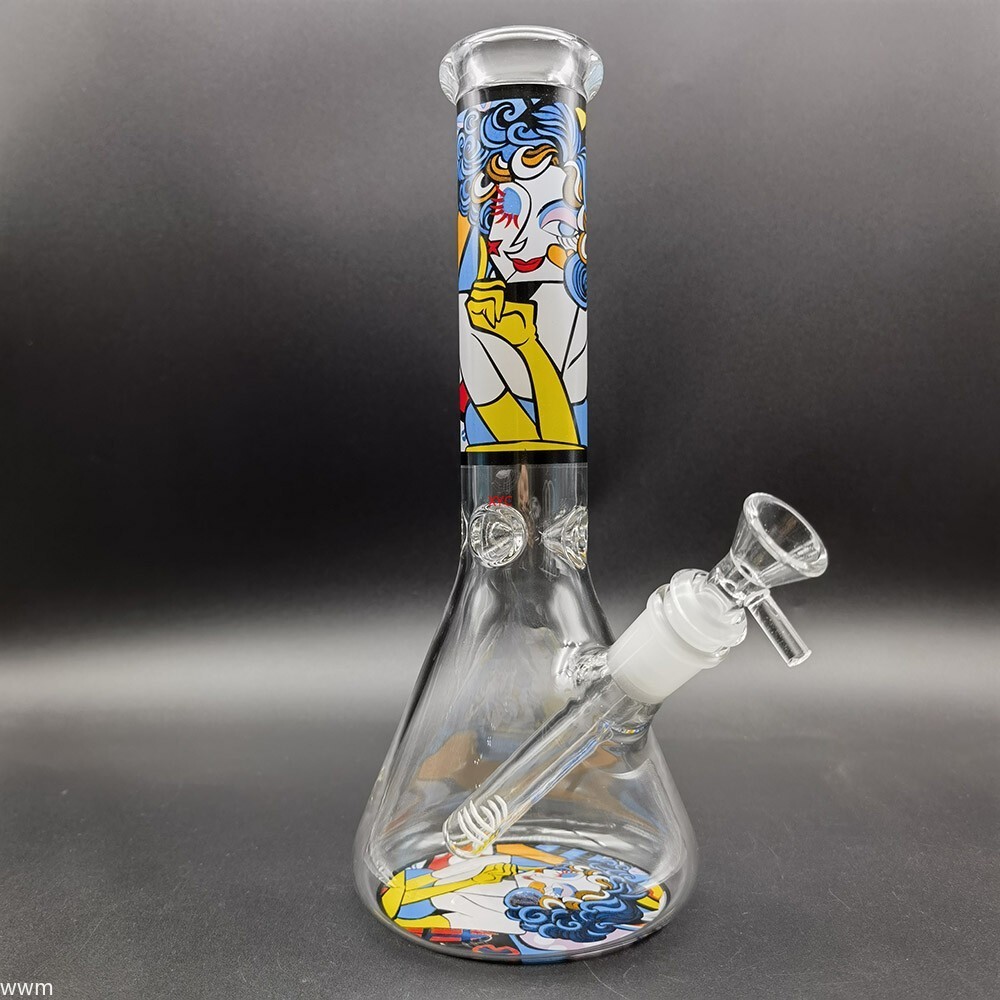 10 Inch Printed Clear Glass Bong Water Pipe Smoking Shisha Hookah with Bowl