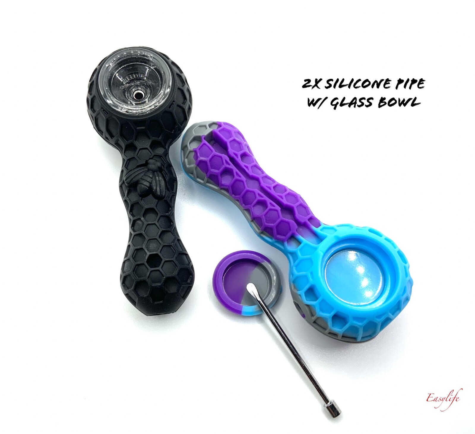 2 x Silicone Smoking Pipe with Glass Bowl US SELLER SAME DAY SHIP