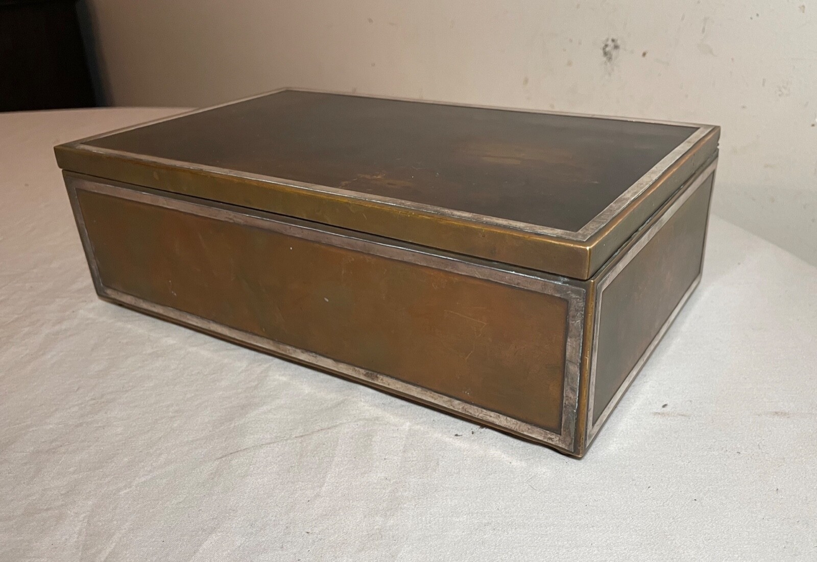 LARGE antique Heintz art metal bronze sterling silver cigar humidor box 4089