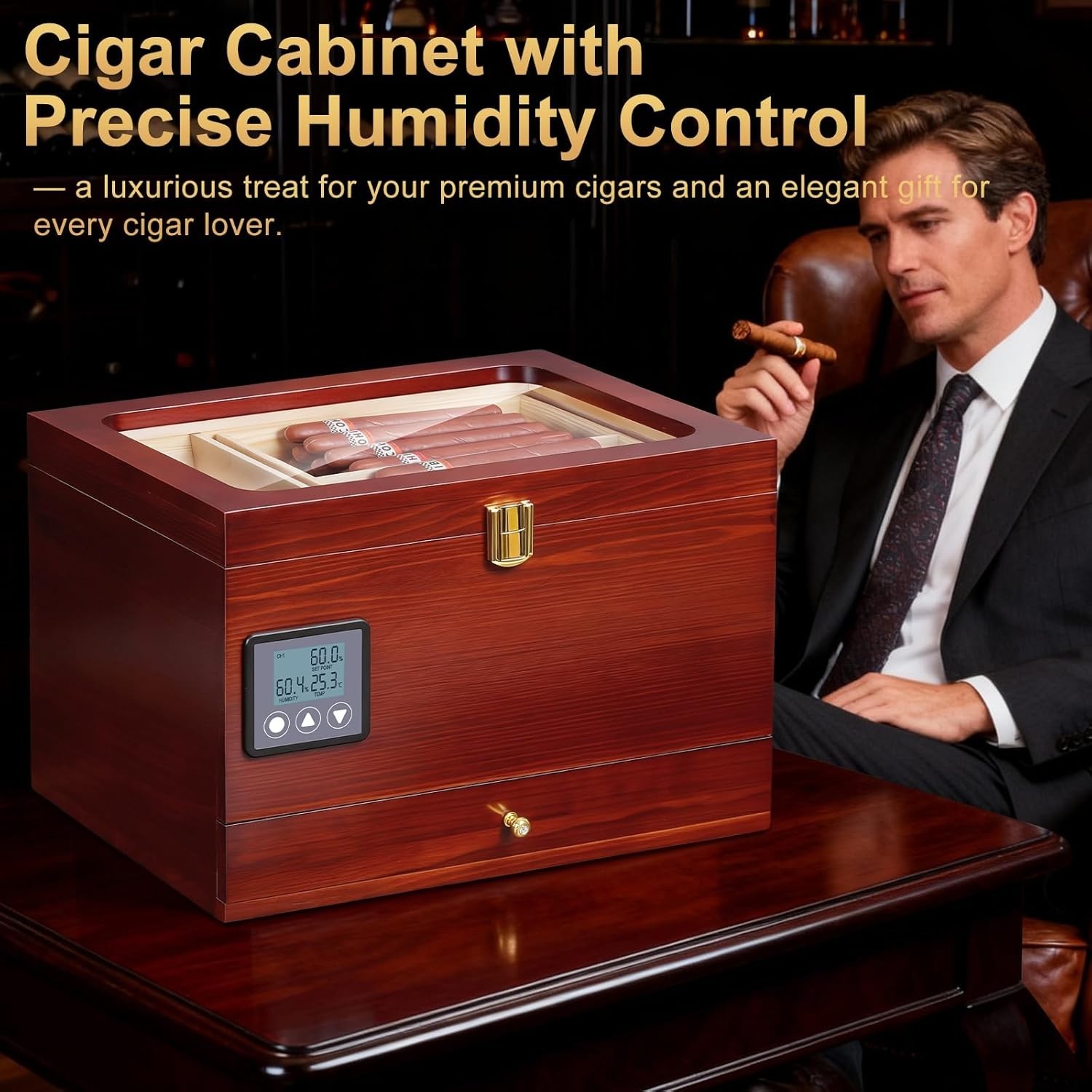 Cigar Humidor Cabinet with Electric Humidifier Precision Humidity Control Dig…