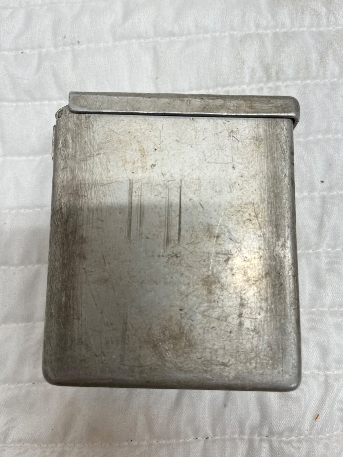 Antique aluminum hinged box – Vintage Cigarette case Match Safe? Military?
