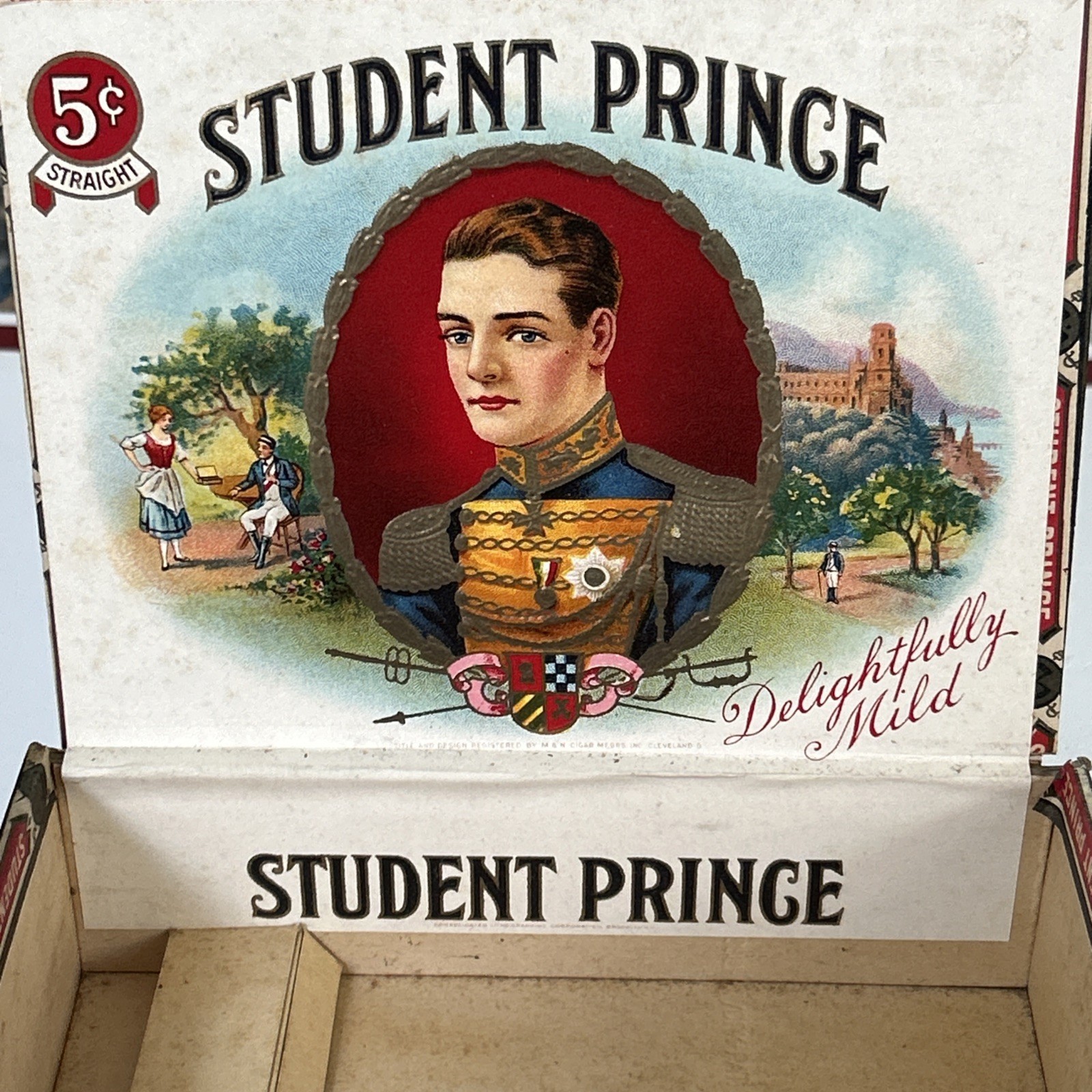 Vintage Student Prince Panetela Cigar Box EMPTY 1943 Tax Stamp J.C. Newman Ohio