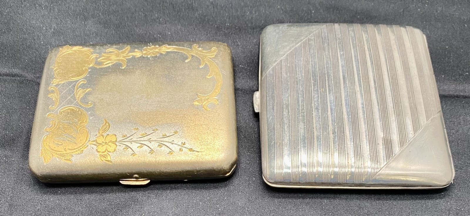 PAIR OF VINTAGE CIGAR CIGARETTE CASES ONE IN GERMAN SILVER & OTHER IN BRONZE