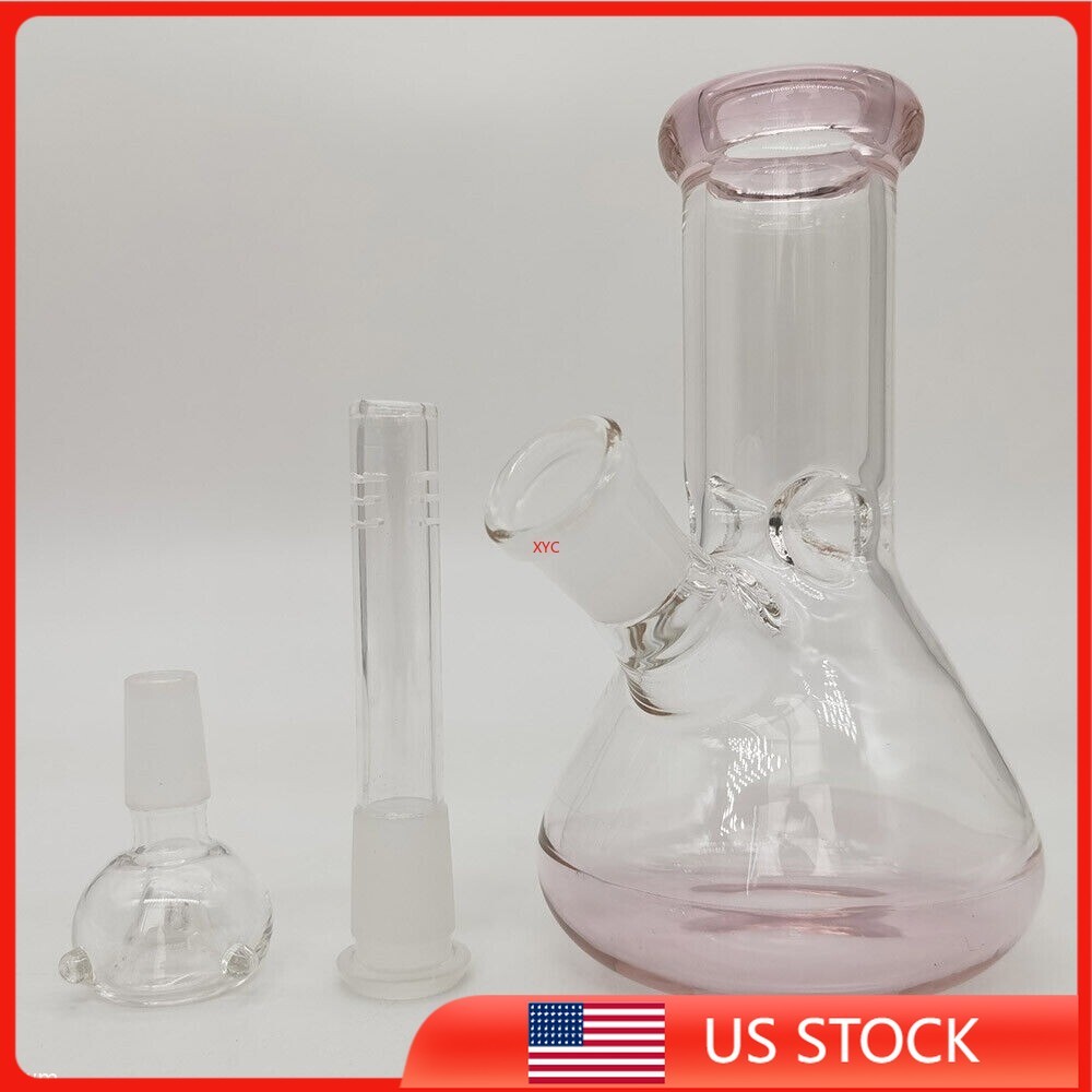 6inch Heavy Glass Bong Bubbler Shisha Smoking Hookah Water Pipe 14mm Bowl Pink
