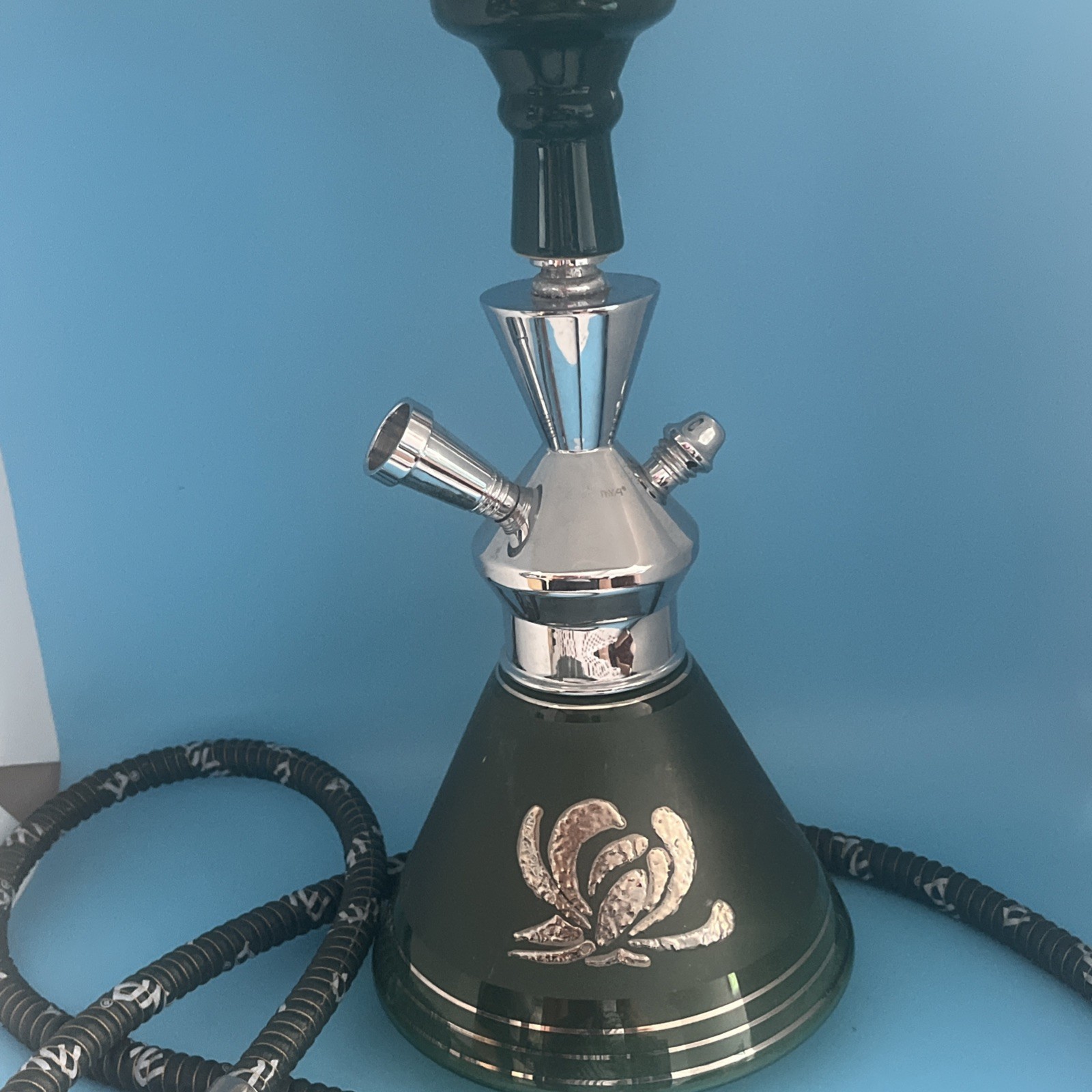 Mya Saray Chikita hookah 12 “ Shisha Green glass base With Silver Design