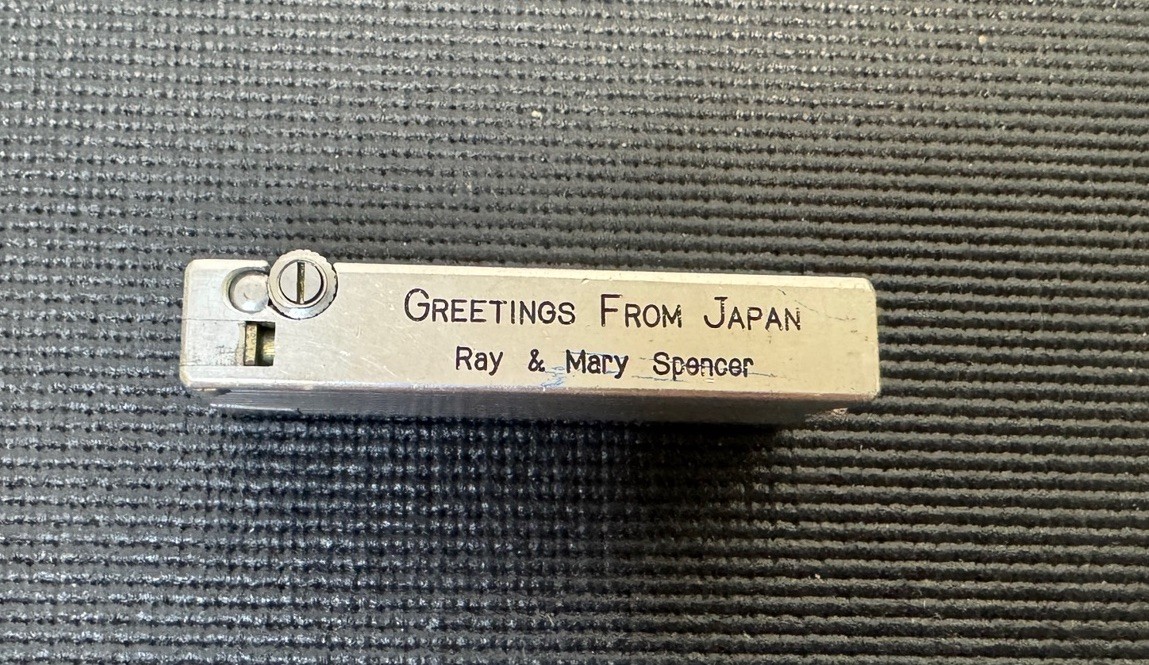 Vintage Cygnus Lift Arm Lighter Japan Greetings From Japan Ray Mary Spencer MCM
