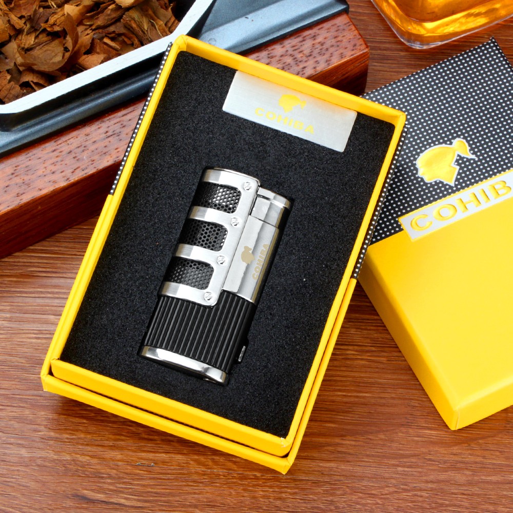 Portable 3 Jet Torch Flame Cigar Lighter Windproof Refillable Cigar Cutter Punch