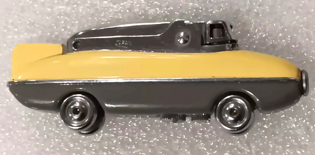 VINTAGE 1950s THUNDER BIRD CAR YELLOW ENAMEL CIGARETTE LIGHTER SPARKS JAPAN