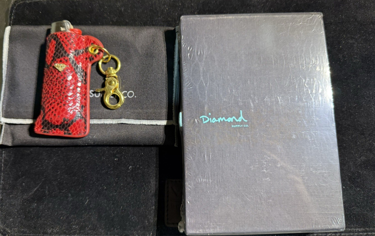 Diamond Supply Co Red, Black & Gold Snakeskin Lighter Sleeve Holder – Gift Box