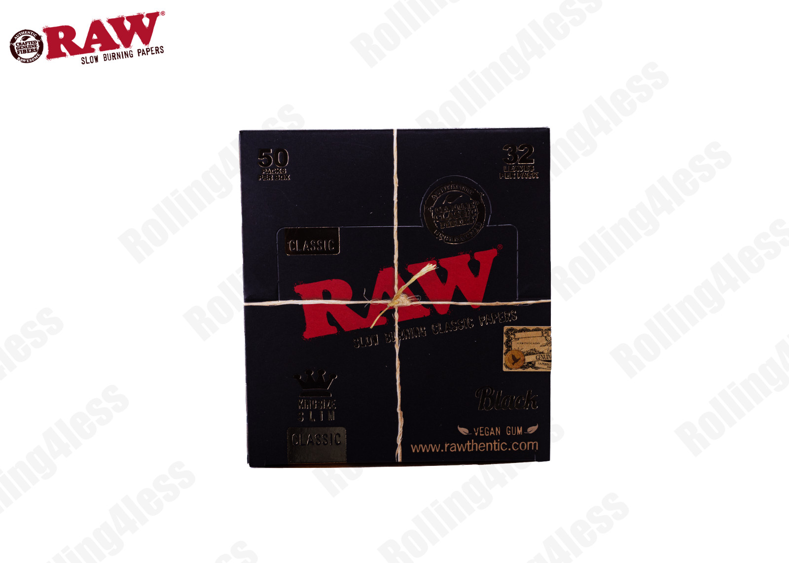 AUTHENTIC Raw Classic Black KINGSIZE SLIM Unrefined Rolling Papers 50 Packs