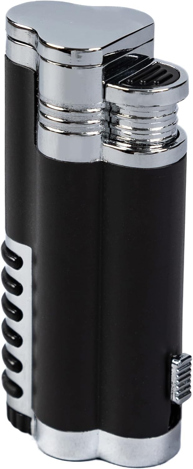 Cyclone Triple Torch Cigar Lighter with Punch Cutter – Chrome & Black Elegance