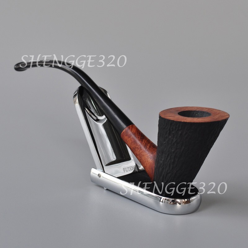 Briar Root Wooden Tobacco Pipe Sitter Churchwarden Carved Surface Bent Stem